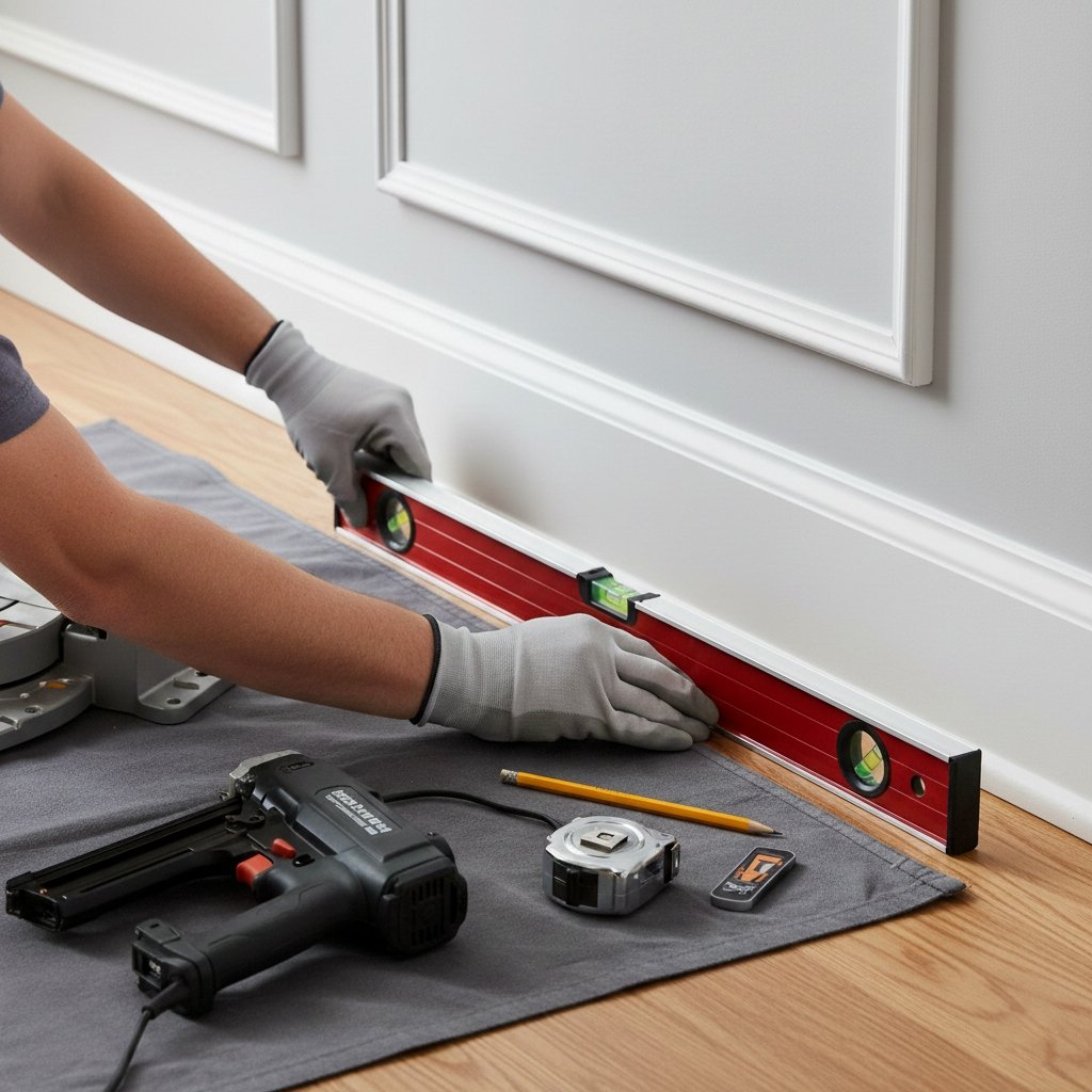 Expert Handyman carefully using tools on premium home trim
