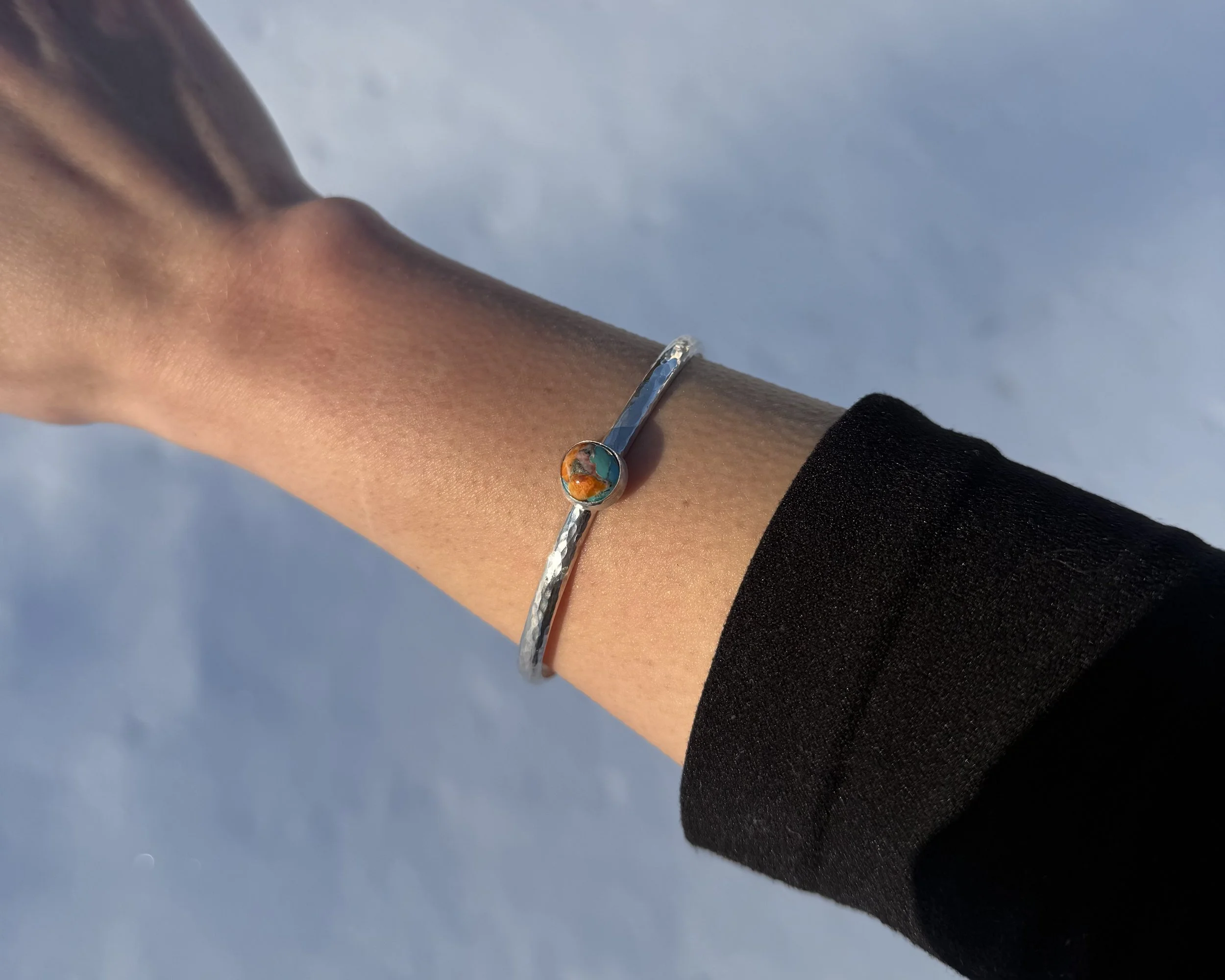 Oyster Turquoise Sterling Silver Hammered Cuff 2