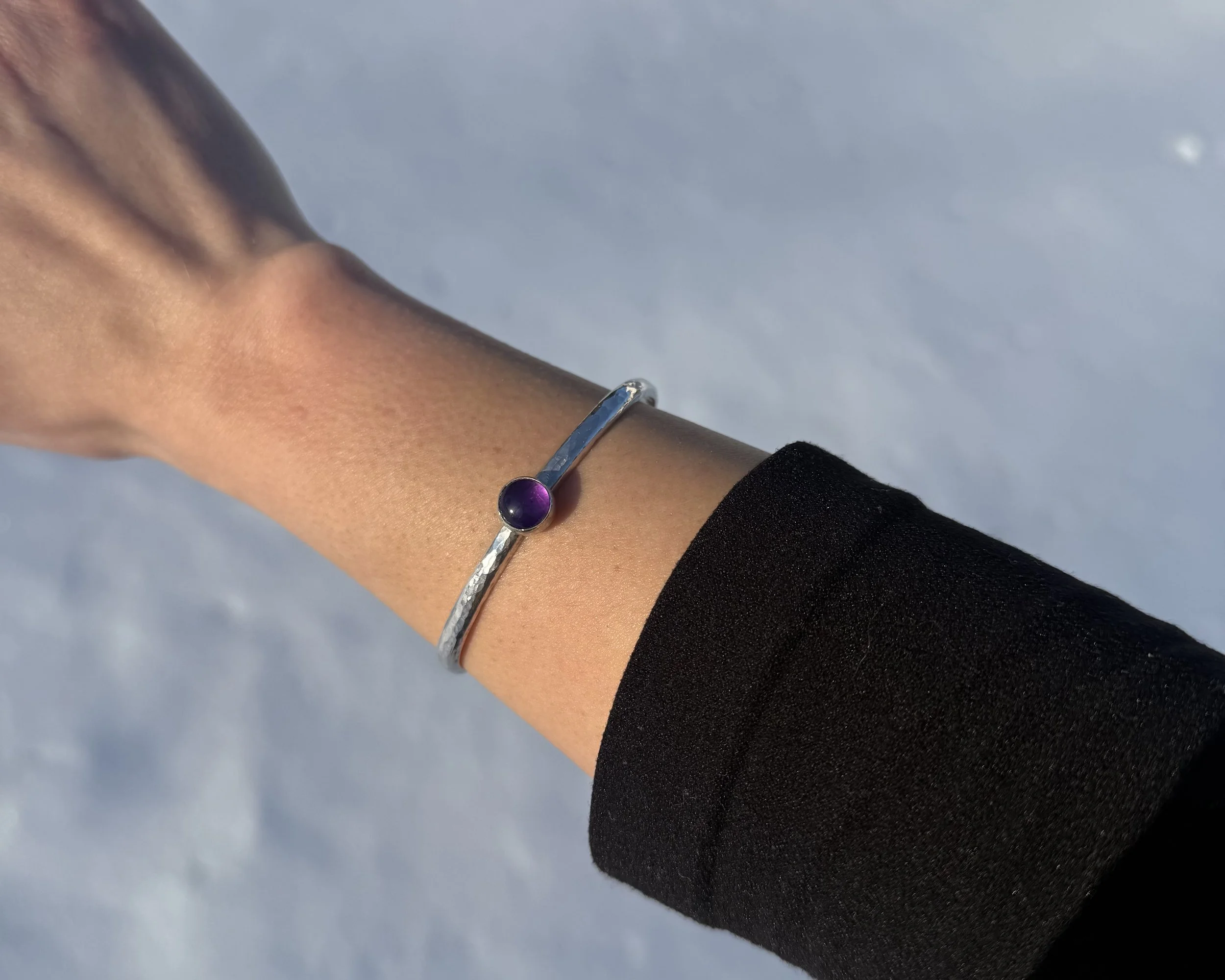 Amethyst Sterling Silver Hammered Cuff