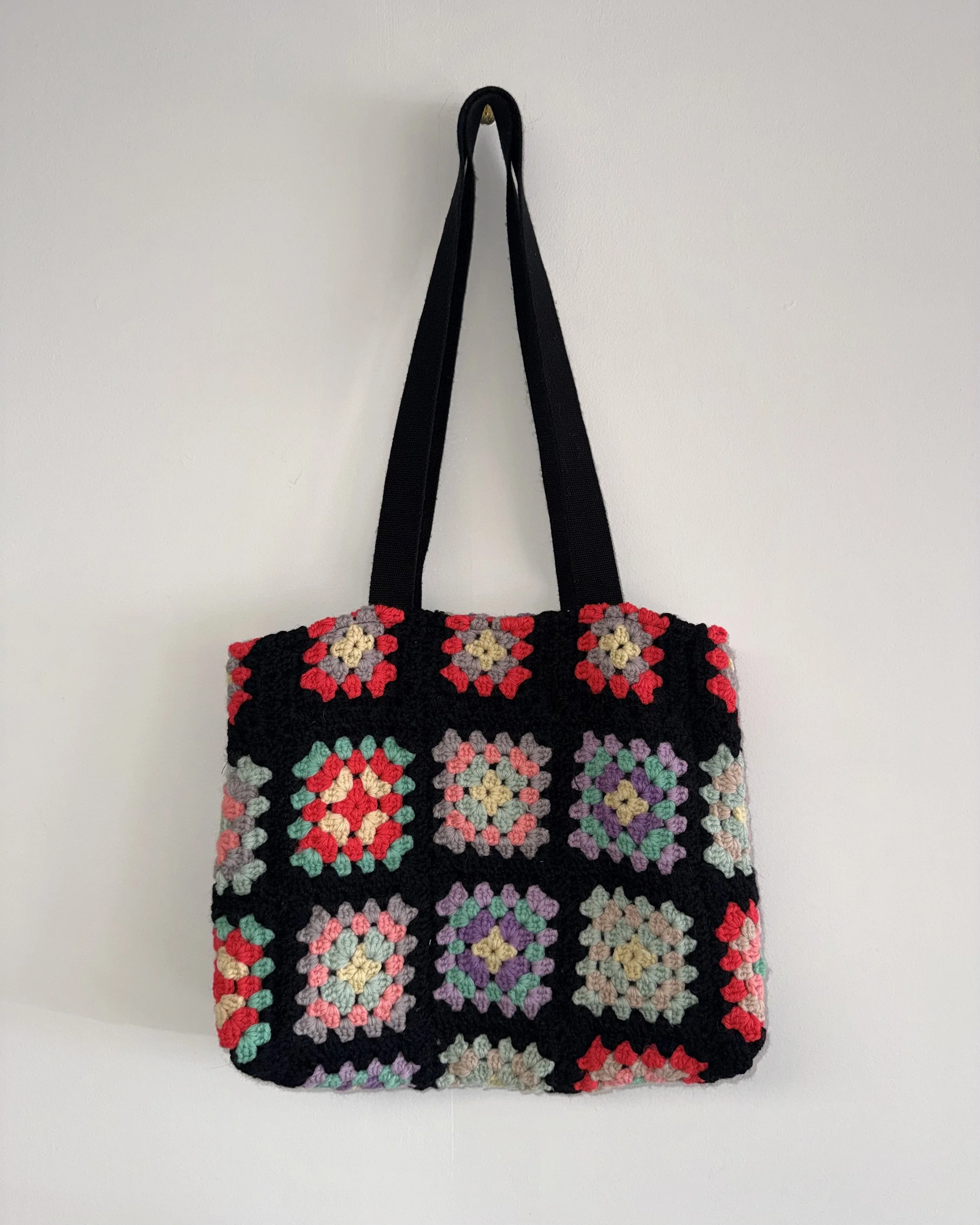 Black Granny Square Crochet Tote