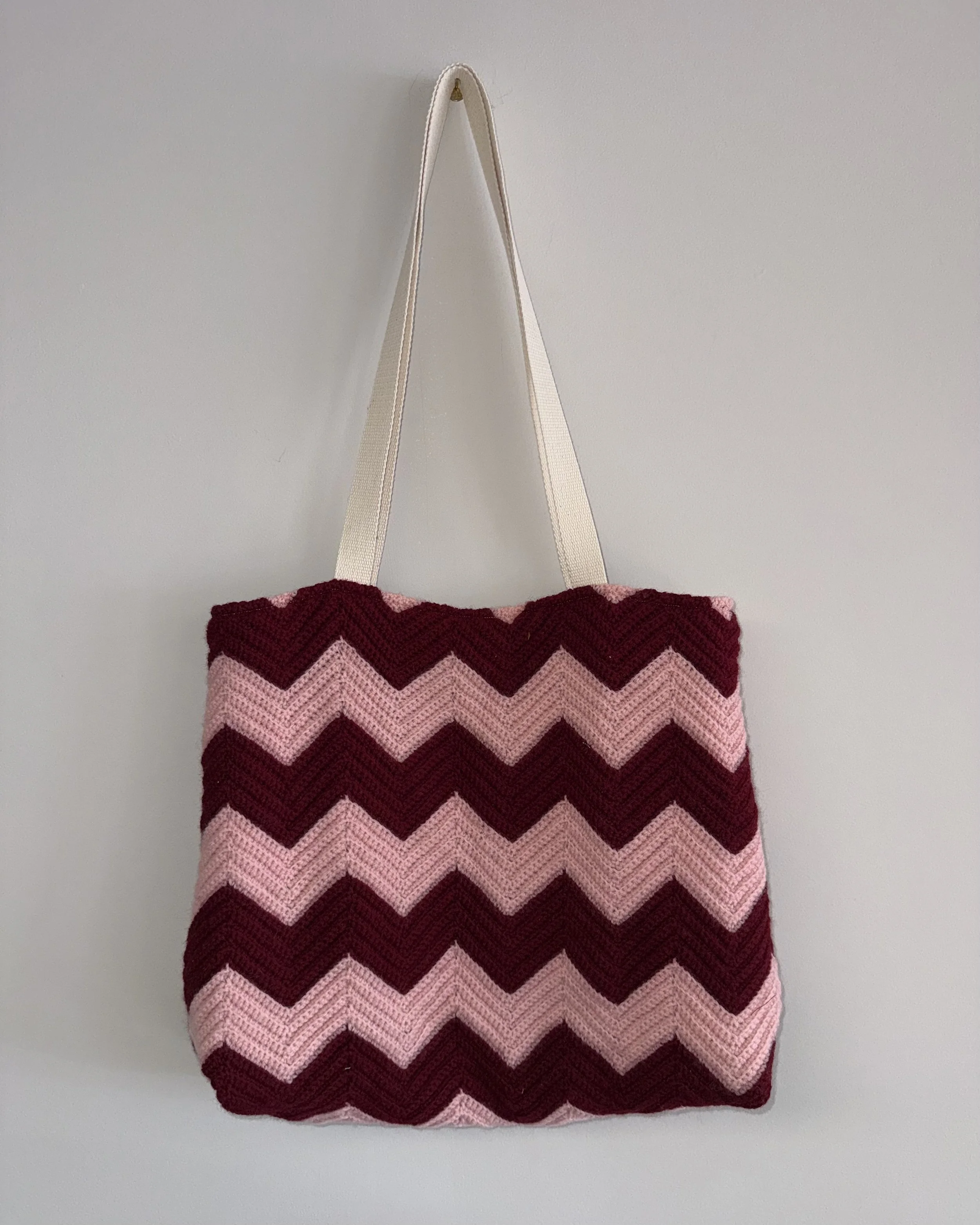 Pink & Burgundy Zig Zag Crochet Tote