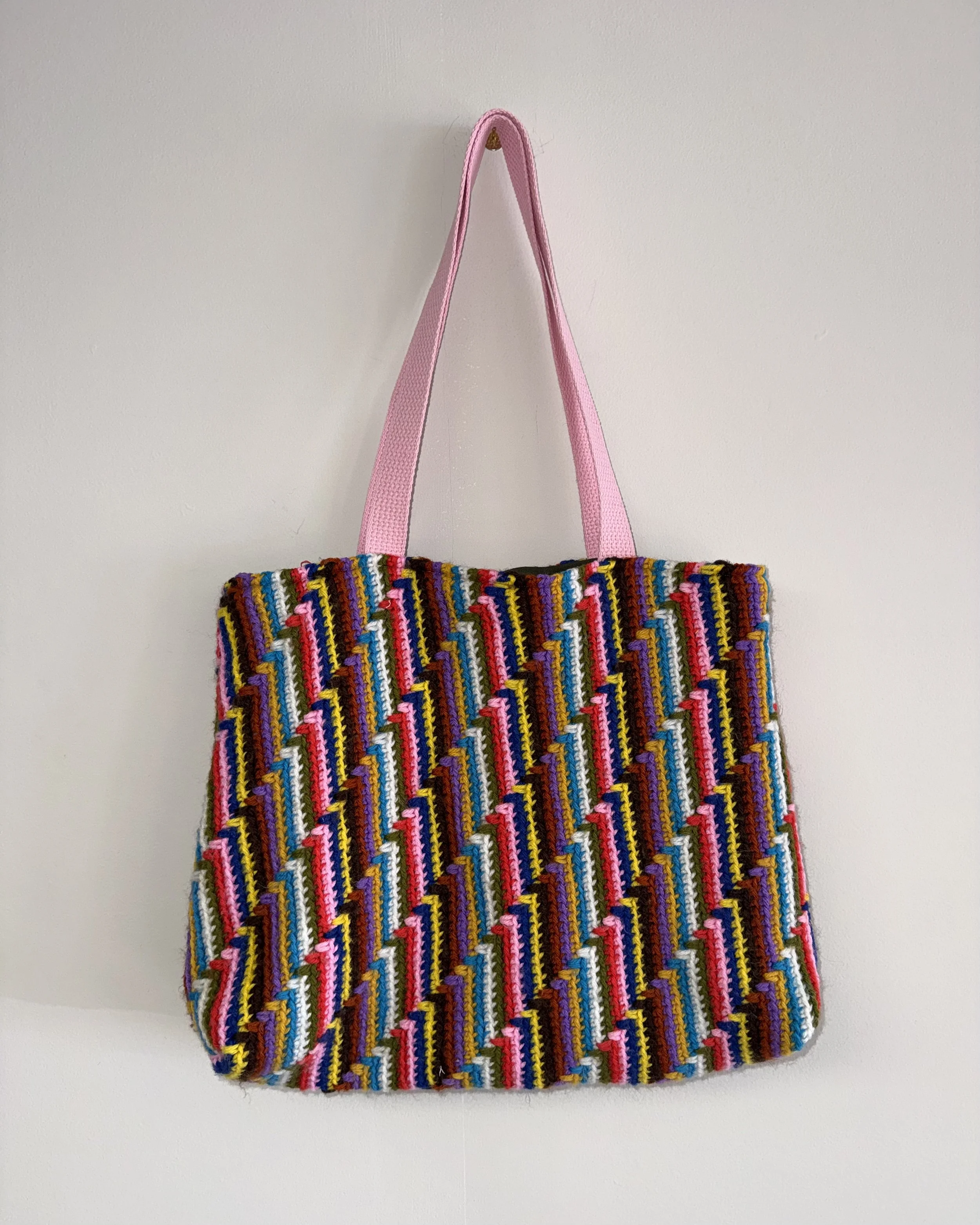 Pink Colorful Crochet Tote