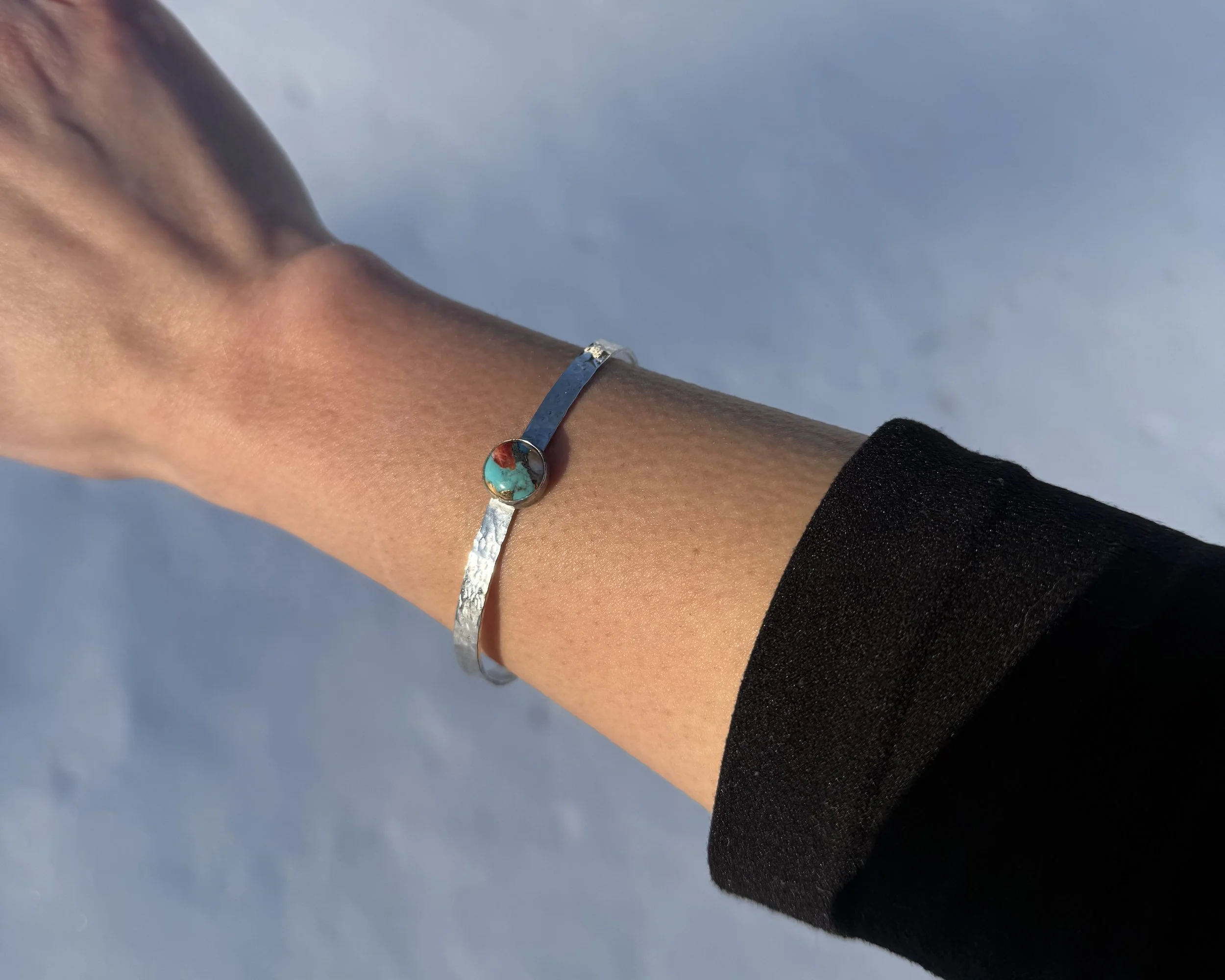 Oyster Turquoise Sterling Silver Hammered Cuff 1