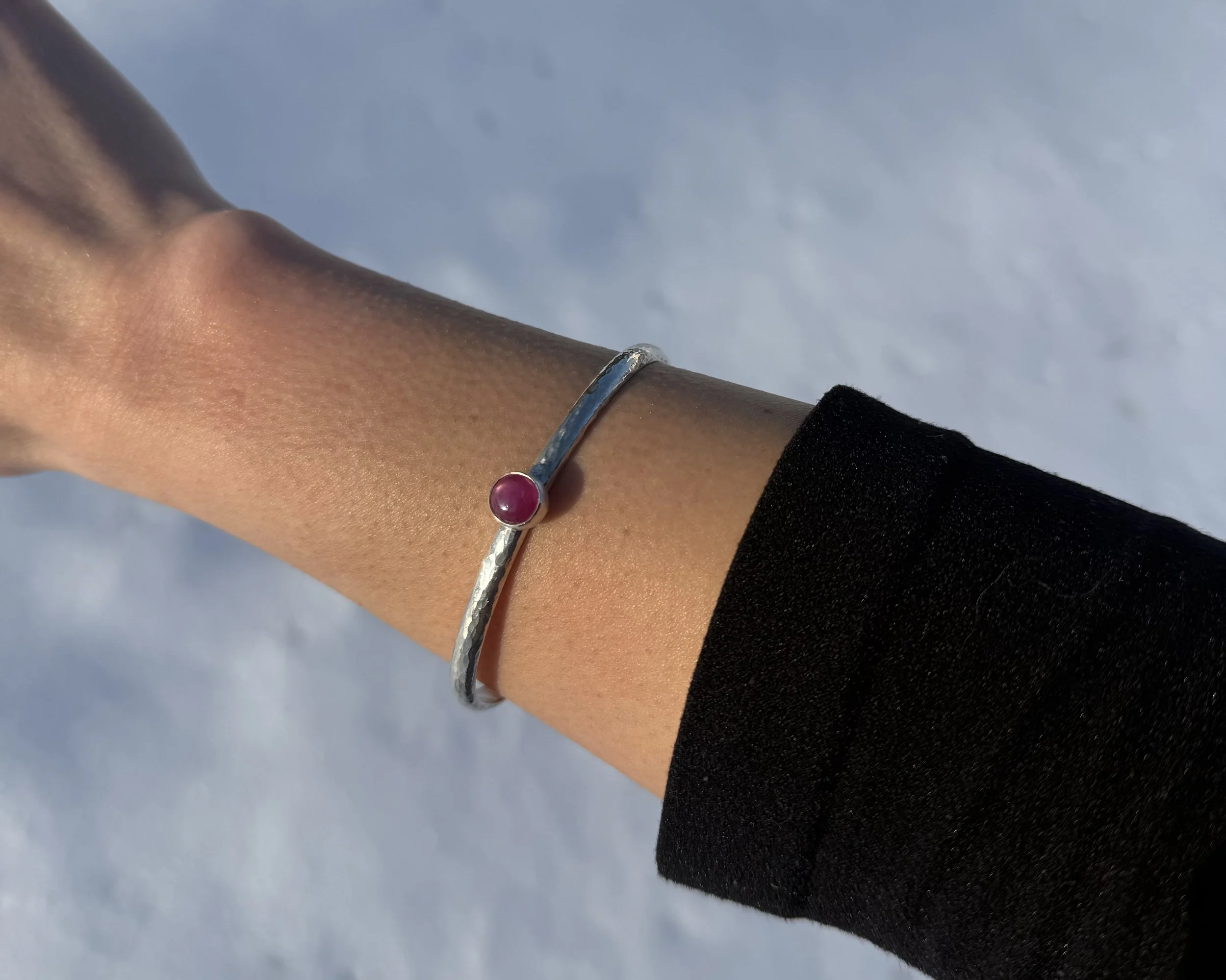 Ruby Sterling Silver Hammered Cuff