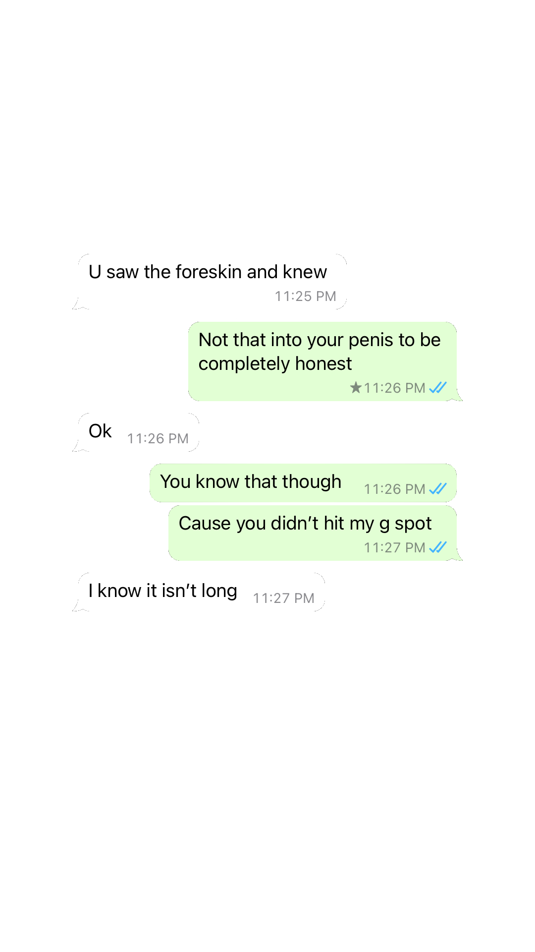 Text message conversation about foreplay and hitting a specific spot, with humorous tone.