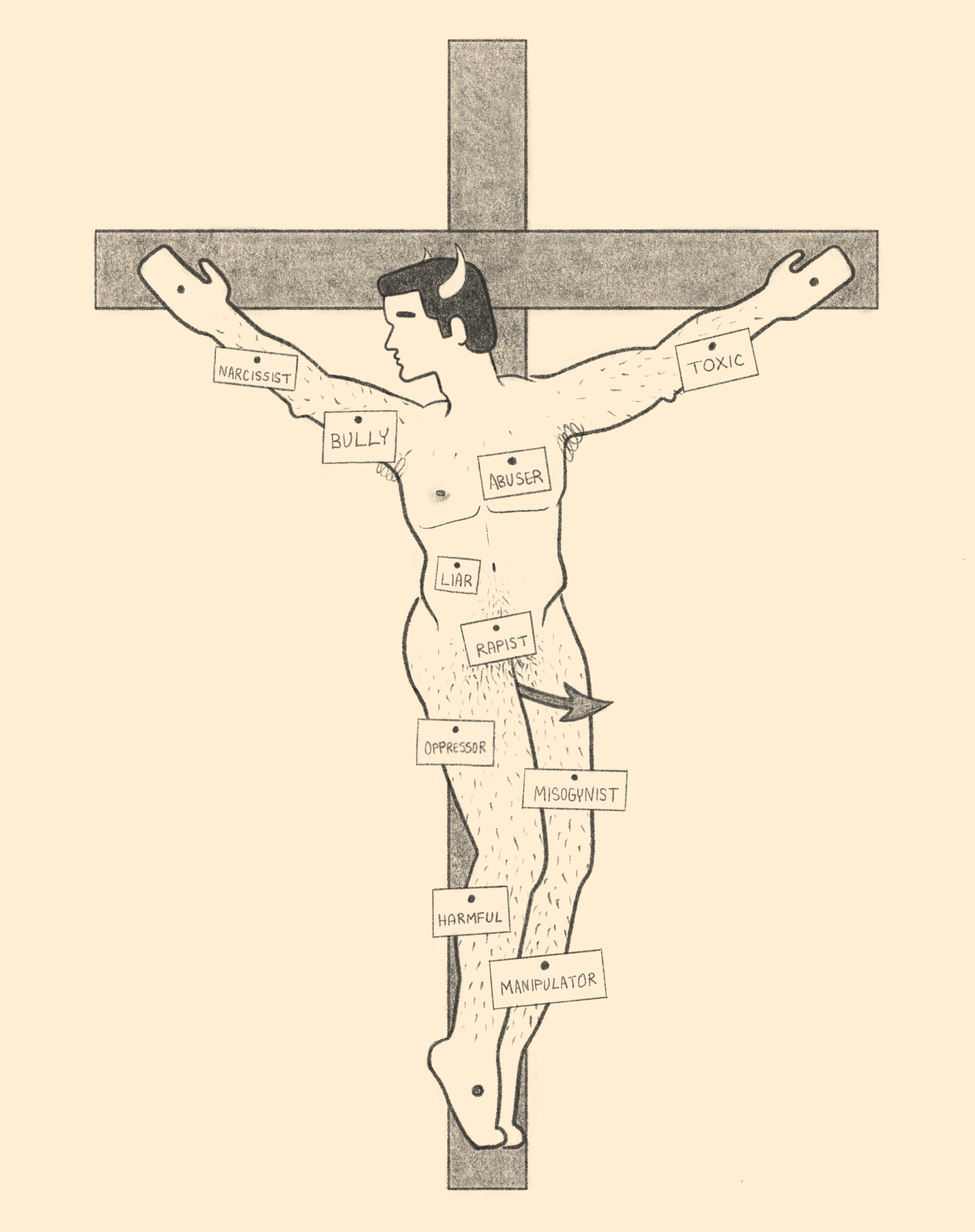 The final crucifixion with his laughable little tail between his legs.