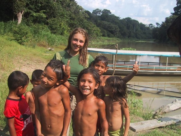 Playing with local children, in a small village in the Amazon