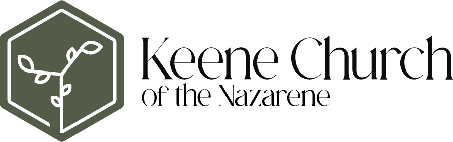 Logo of Keene Church of the Nazarene featuring a hexagon with a branch with leaves inside, next to the church's name.