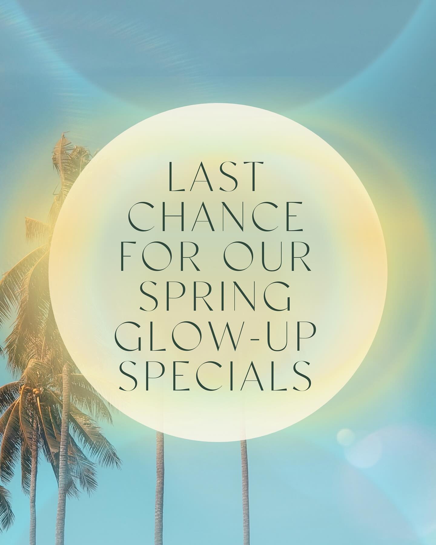 Last call for our Spring Glow-Up Specials! 🌴|

Don&rsquo;t miss out on deepening your wellness, getting summer-ready + benefiting from perks including 
☀️ Year-long validity
☀️ Shareable services
☀️ HSA + FSA acceptance

Time&rsquo;s running out, so