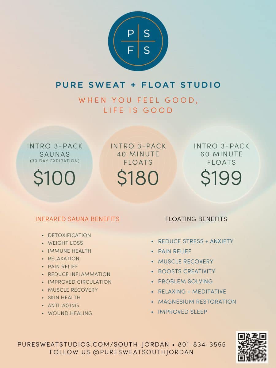 Book your full-spectrum infrared sauna or float session with our intro pack pricing 💫