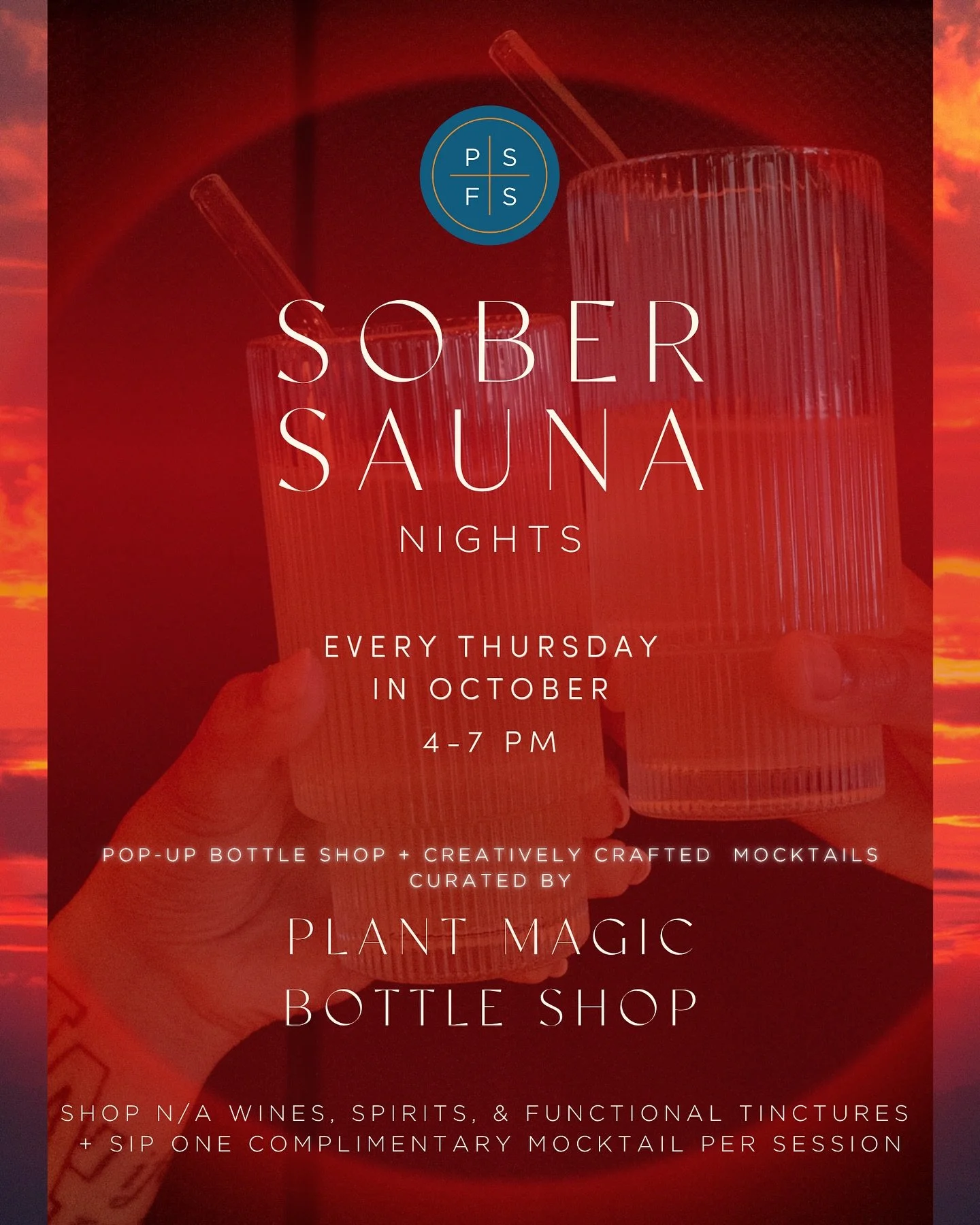 ✨ Sober Sauna Nights are here ✨
Every Thursday in October | 4&ndash;7 PM 🌿

Unwind, connect, and sip on creatively crafted mocktails curated by Plant Magic Bottle Shop. @sipplantmagic 🍹

Shop non-alcoholic wines, spirits &amp; functional tinctures,