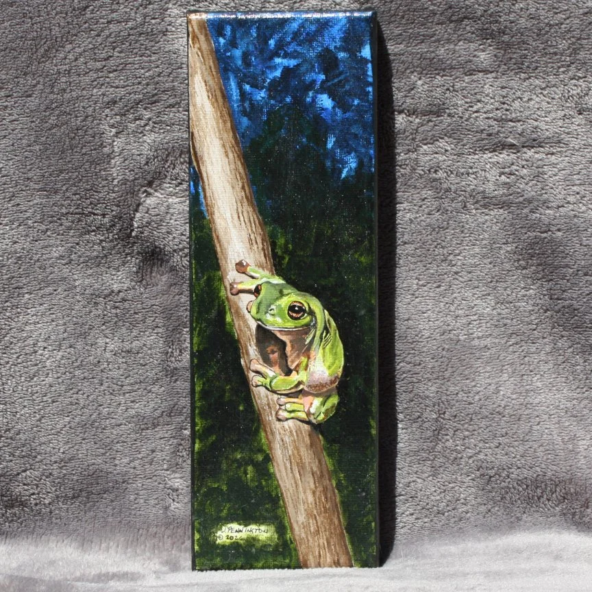 "Lil' Tree Frog" - 3x9 acrylics on stretched canvas