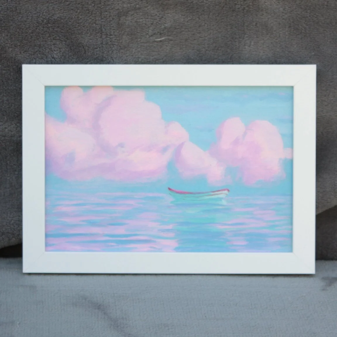 "Lake Boat with Clouds" 5x7 oils on canvas board