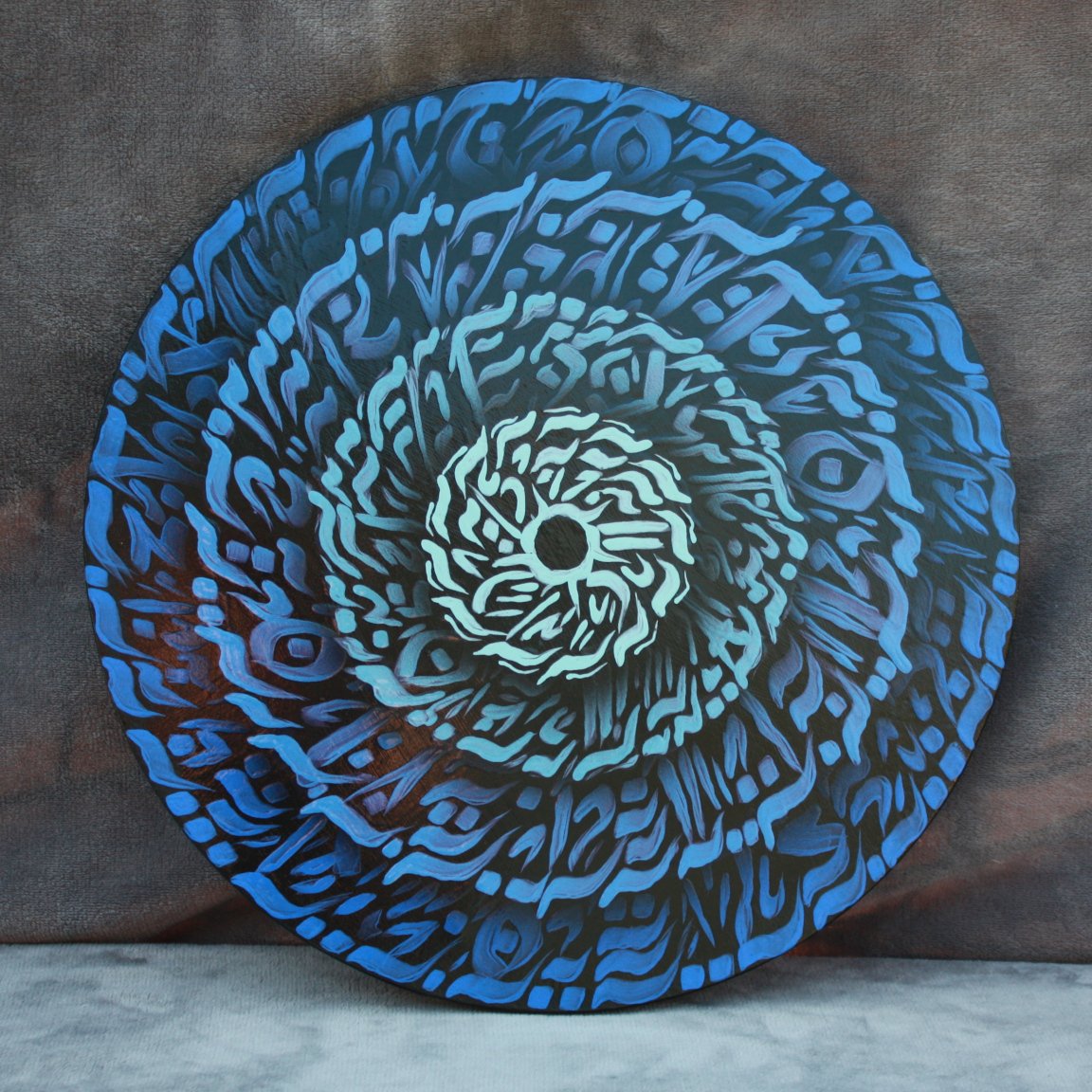 "Calligraffiti 002" - Color-shift acrylics and airbrush on 16-inch round canvas