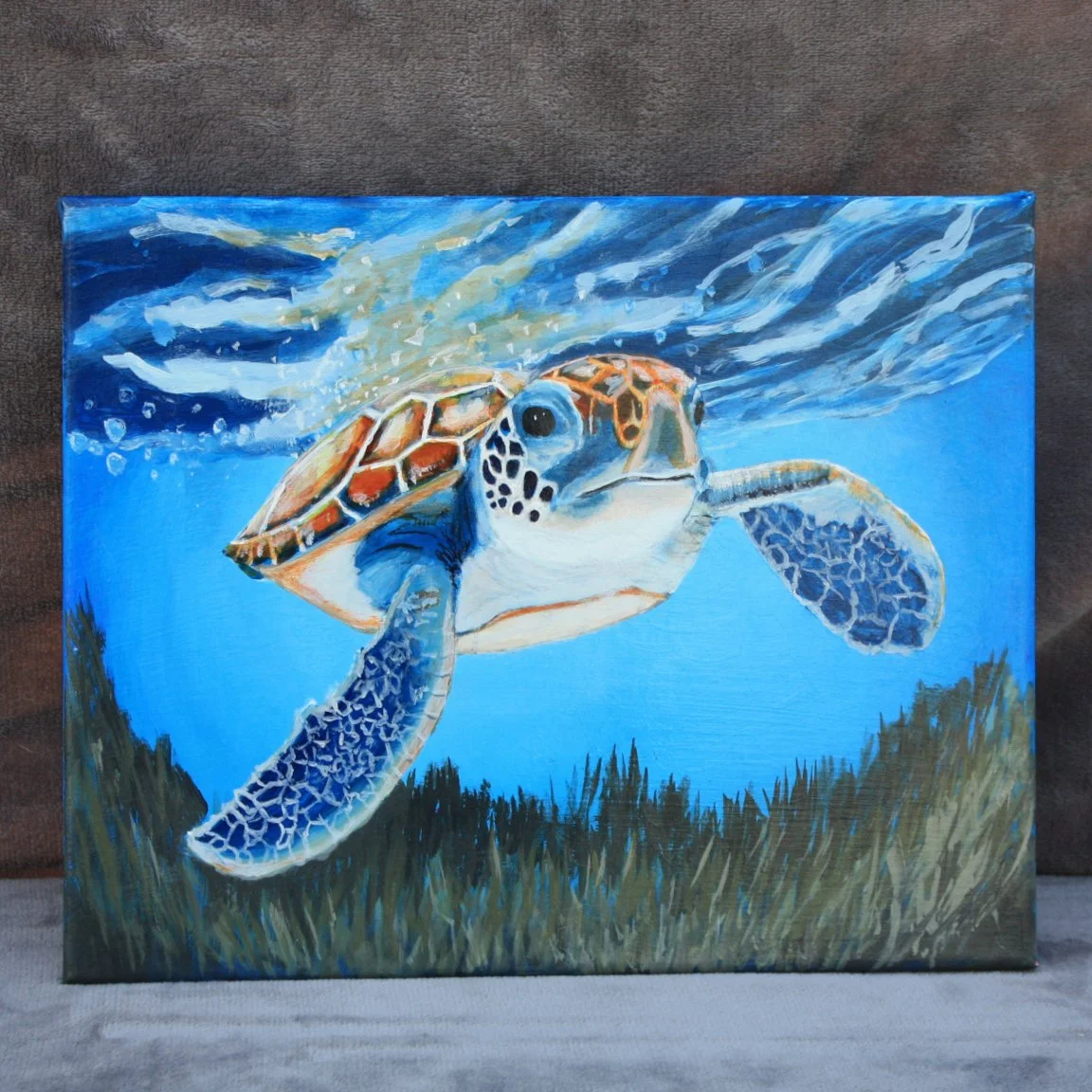 "Sea Turtle" - 8x10 acrylics on stretched canvas