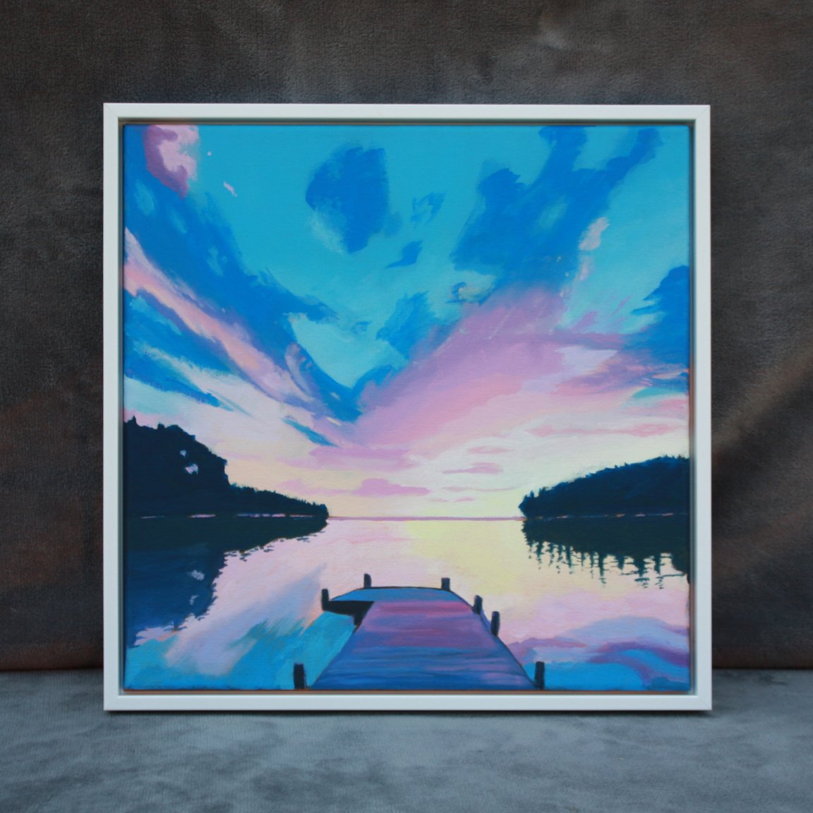 "Dock Sunset" - oils on 14-inch stretched canvas