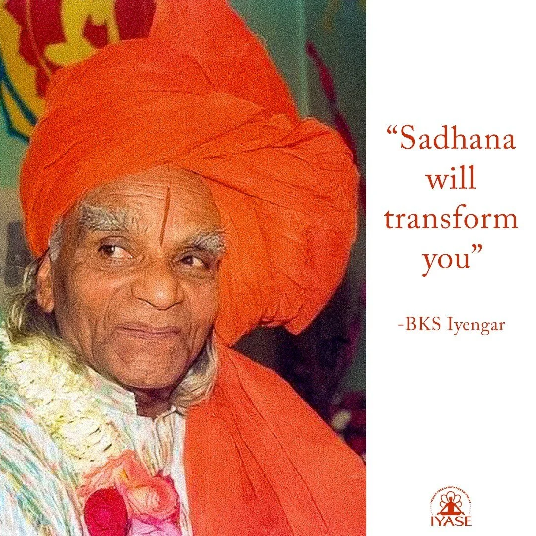&ldquo;Sadhana (A Key to Freedom):

 All the important texts on Yoga lay great emphasis on sadhana or abhyasa (constant practice). Sadhana is not just a theoretical study. It is a spiritual endeavour.&rdquo; &mdash; Light on Yoga, BKS Iyengar

#iyeng