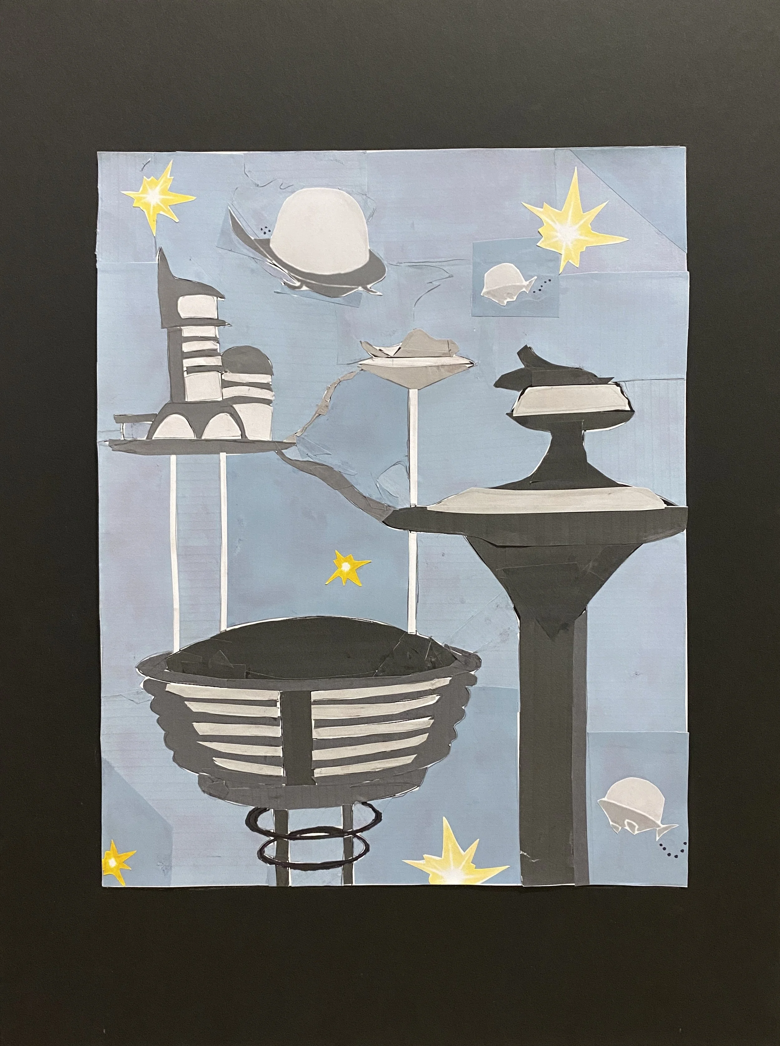 Futuristic City, 
Materials: recycled paper on Bristol board
