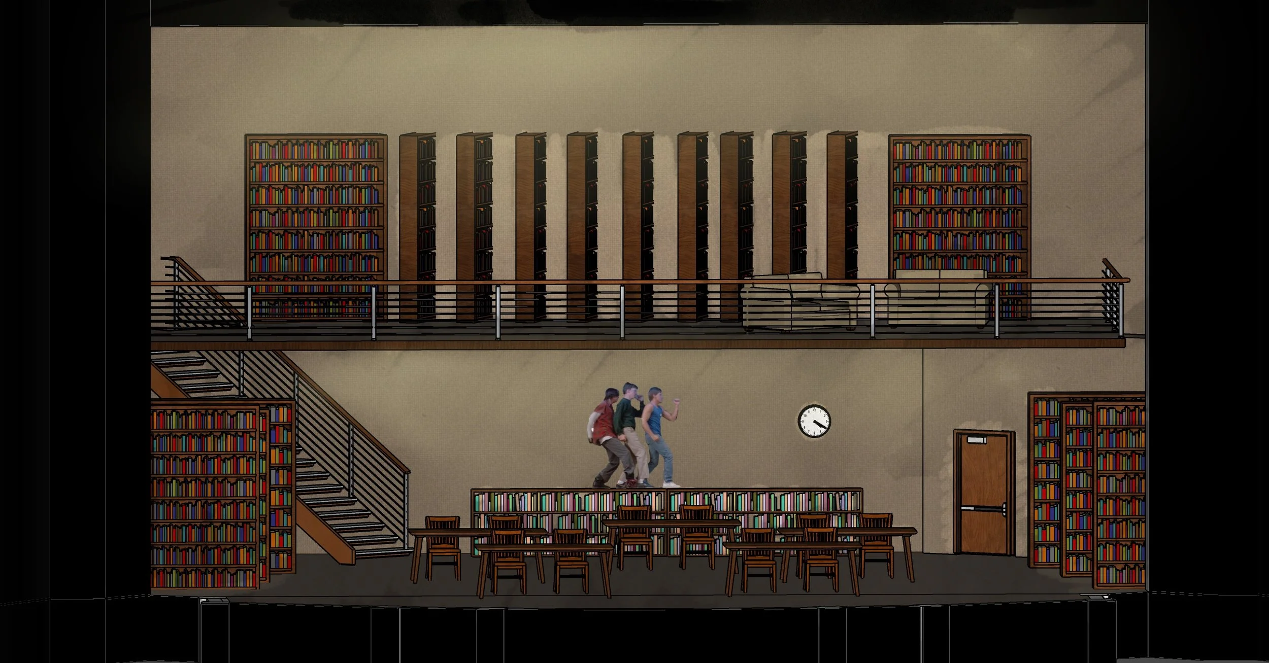 The Breakfast Club Play, Modeled in SketchUp and Rendered in Procreate