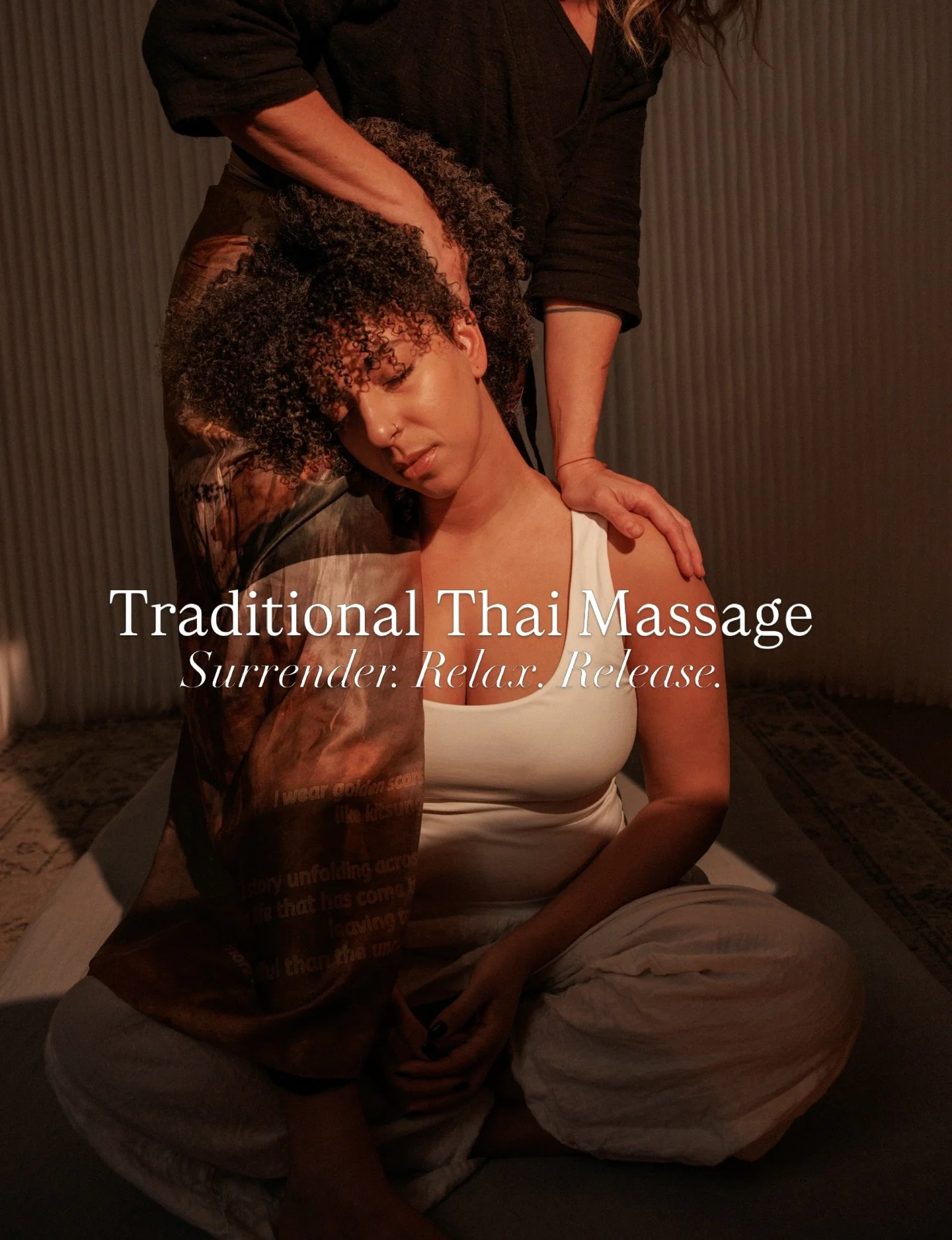 Surrender, relax, and release&mdash;because your mind and body deserve peace and freedom. 

Traditional Thai massage reconnects the body through movement and stillness. Using assisted stretches and rhythmic pressure, it helps release habitual tension