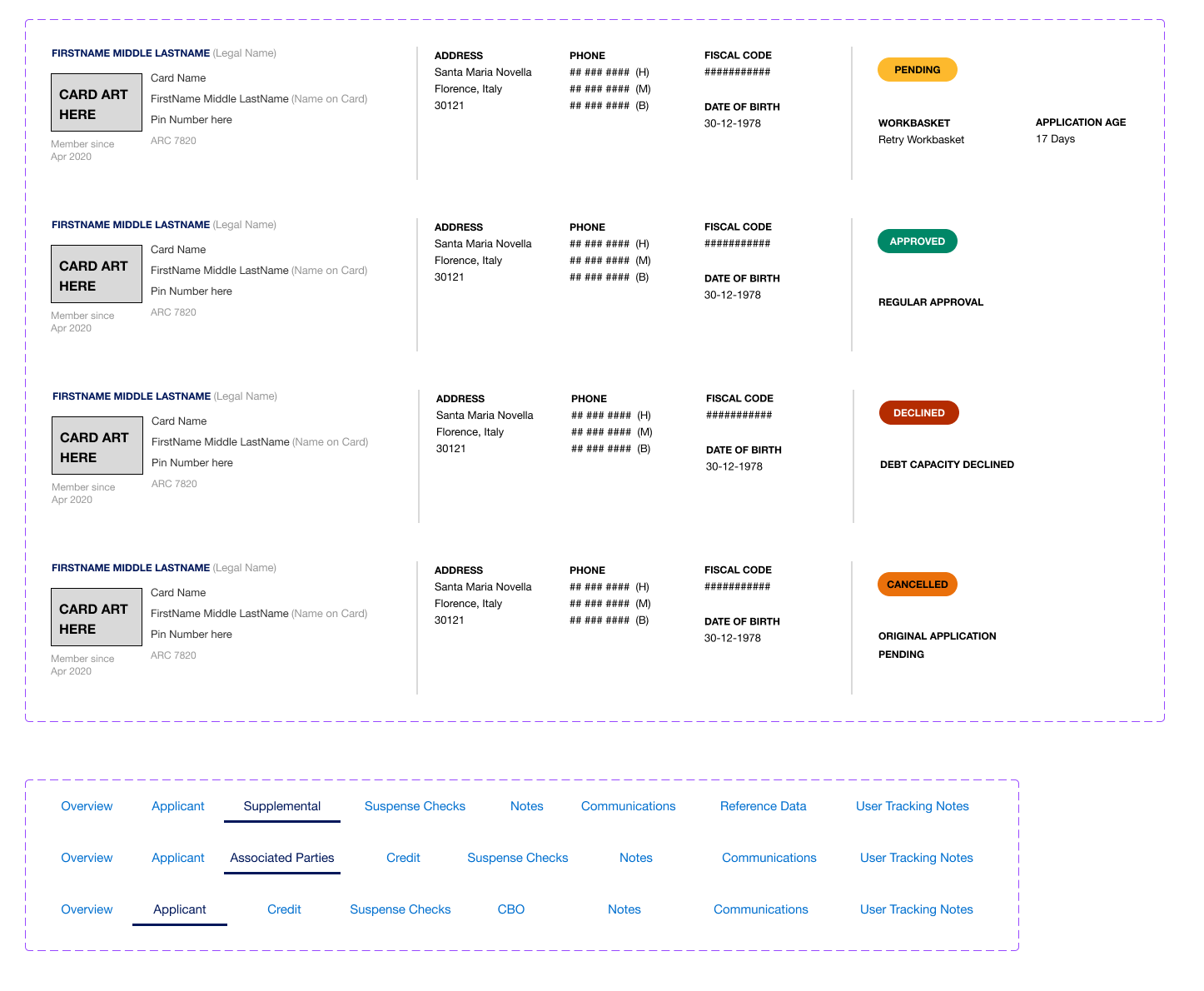 Title Bar including Card Art & Customer Info | Navigation