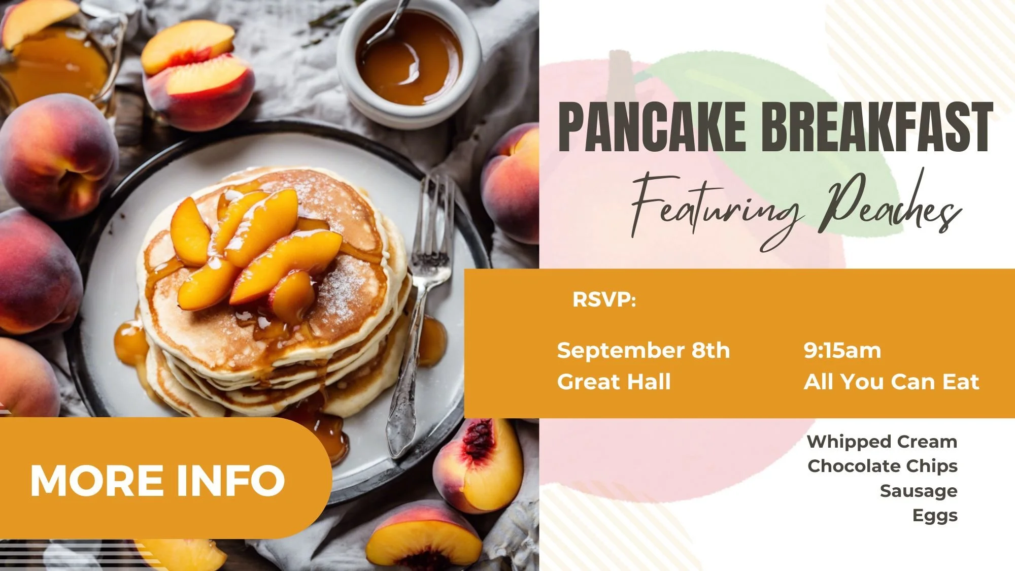 Pancake Breakfast Fellowship with Peach Compote and Chocolate Chips!