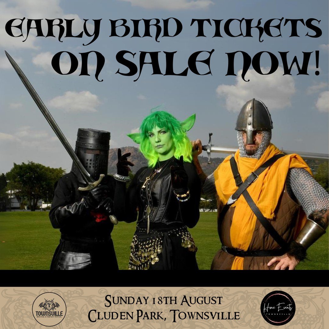 🎉 DON'T FORGET - EARLY BIRD PRICES END ON TUESDAY!! 🎉

You can grab them at: https://www.ticketebo.com.au/hone-events/townsville-medieval-fantasy-festival-2024

What comes included with your ticket price? ⚔🏹🐴
Live music, live performances, horse 