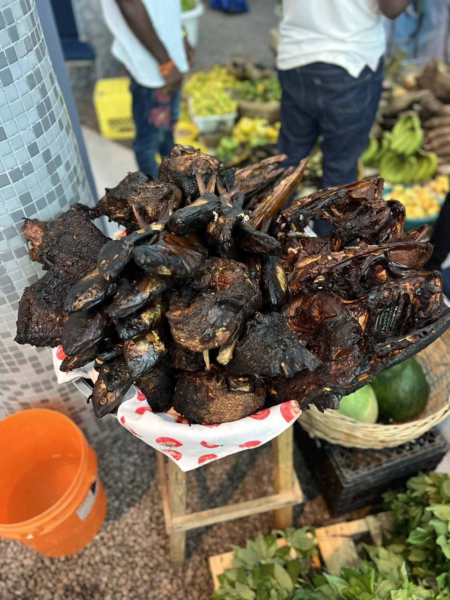 Dried salted fish at Dove Cot Market, Sierra Leone