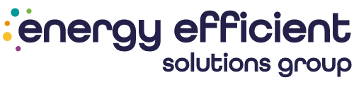 Logo for Energy Efficient Solutions Group with dark purple text and colored dots.
