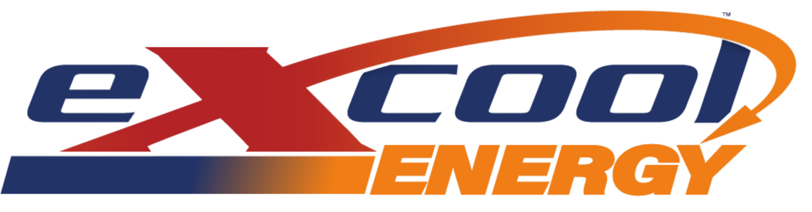 Logo with the words "eXCOOL! ENERGY" in blue, orange, and red, with a swoosh design.