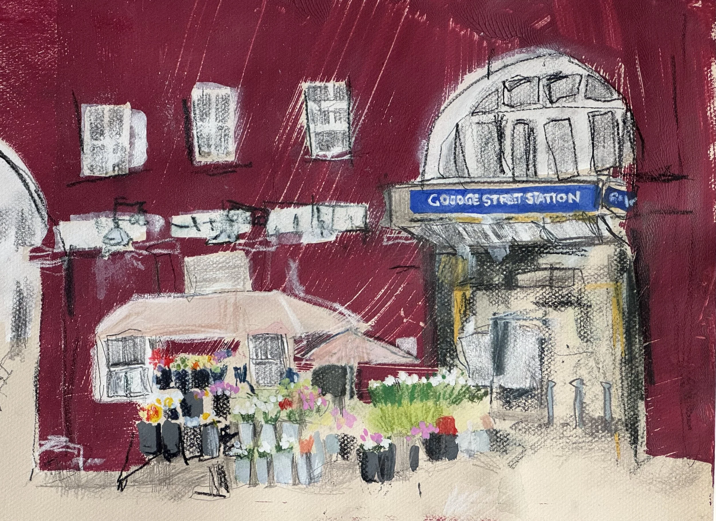 Goodge Street station and flower stall