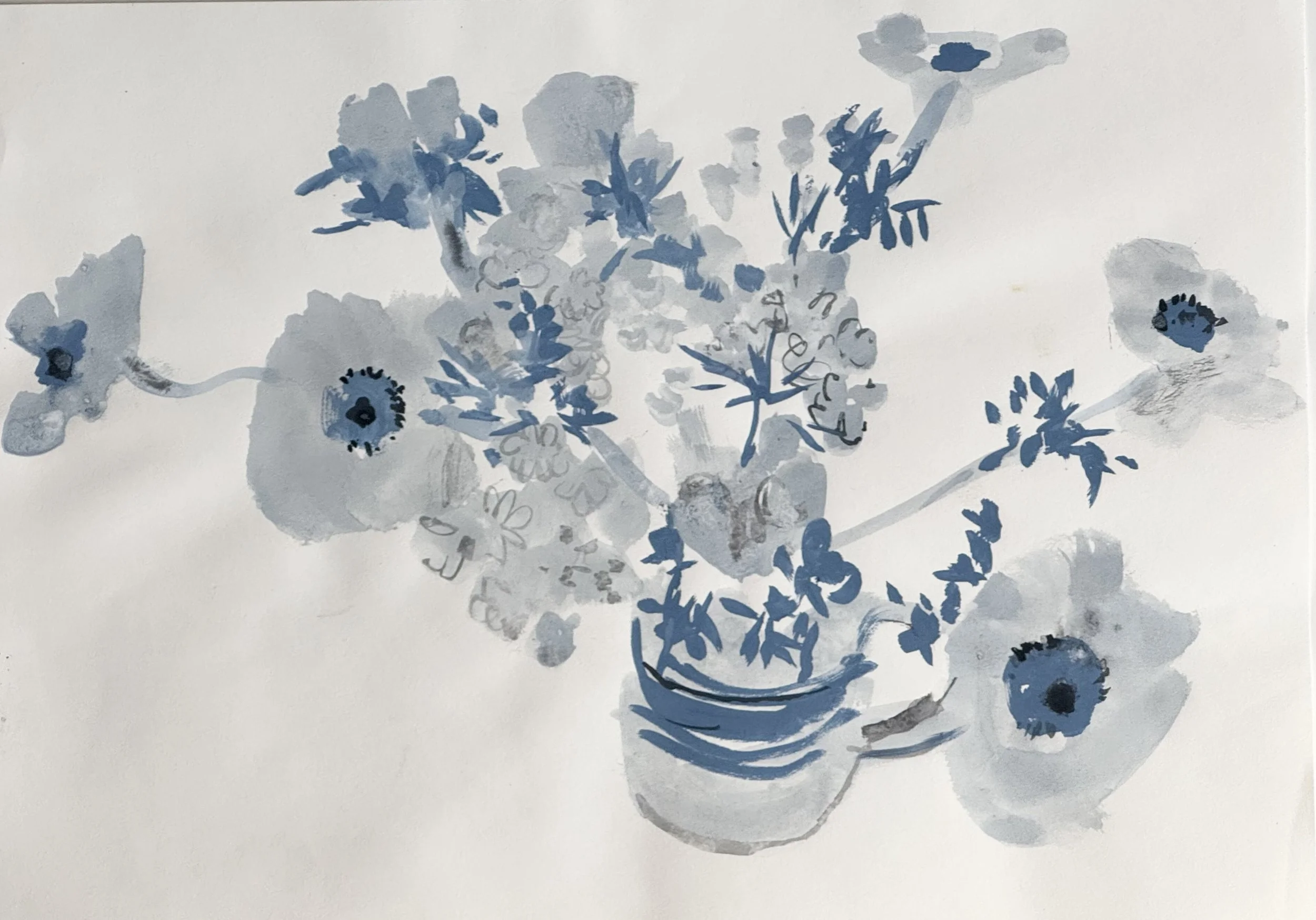 blue and white anemones