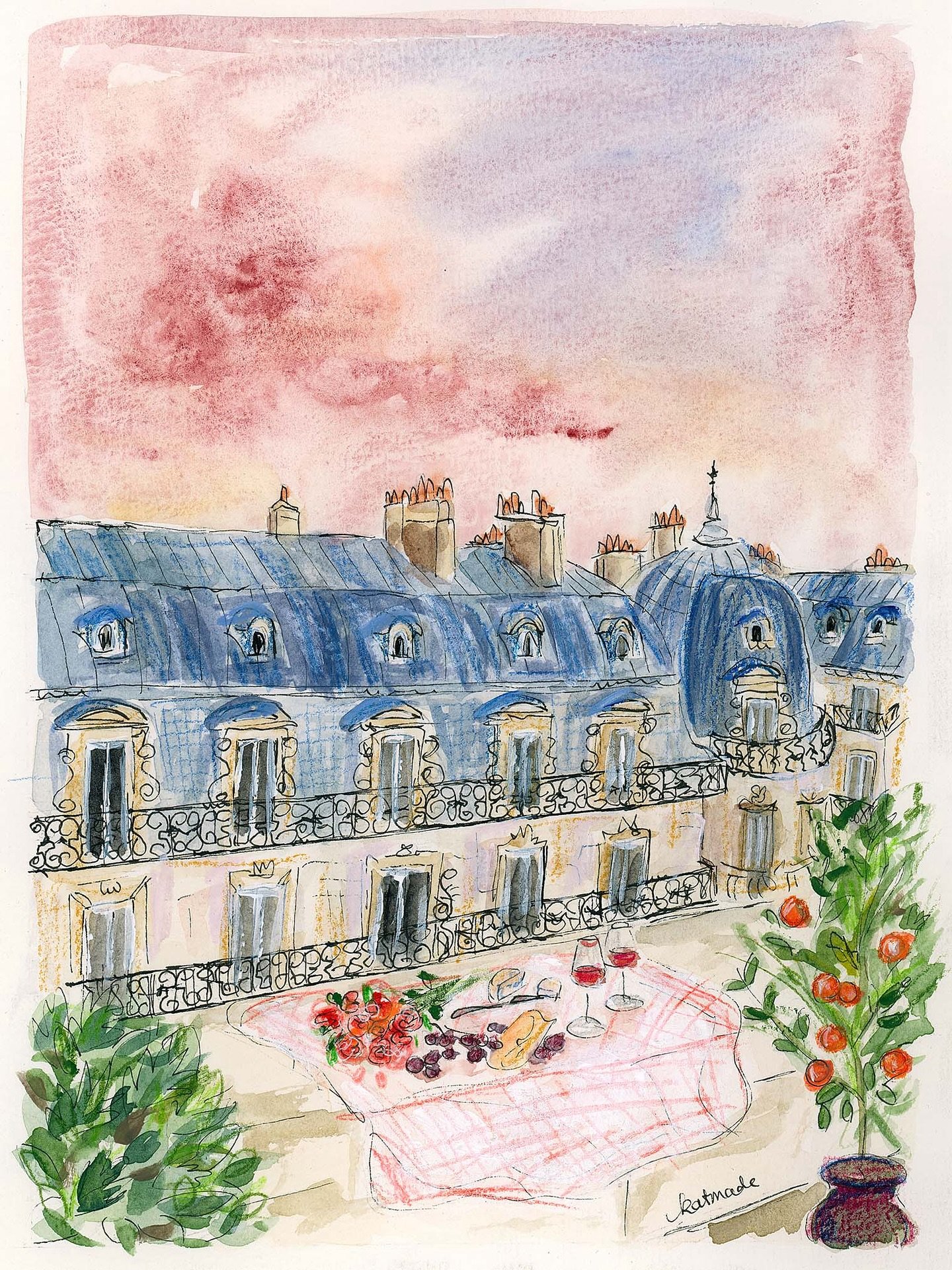 Rooftop magic ✨🍷🌸

#rooftopvibes #ros&eacute;season #parisianmoments #daydrinks #sunsetmood #illustrationart