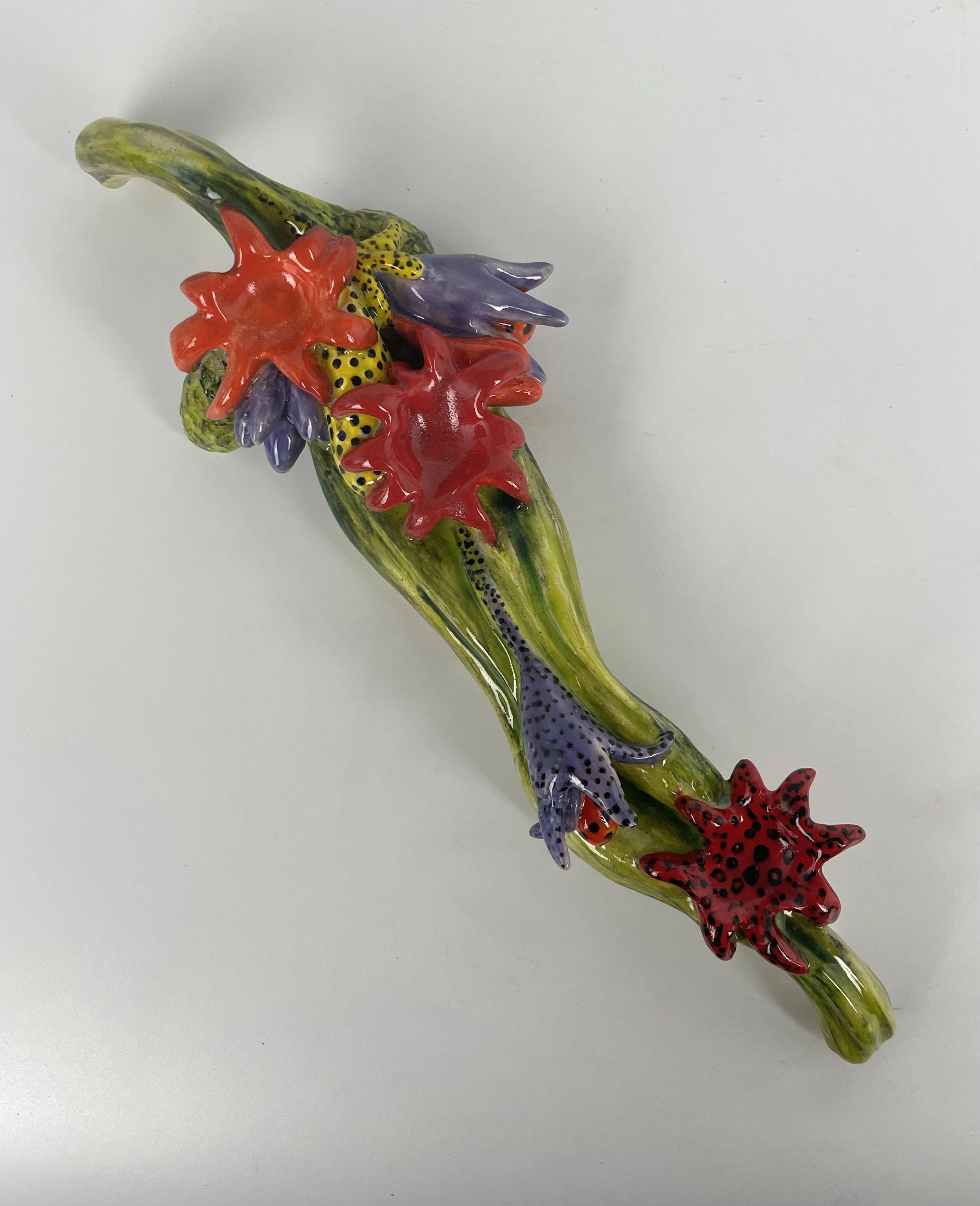 Hand-Built  Decorative Flowered Candlestick | Approximate Dimensions 8"L x 5D" x 3"H - $150
