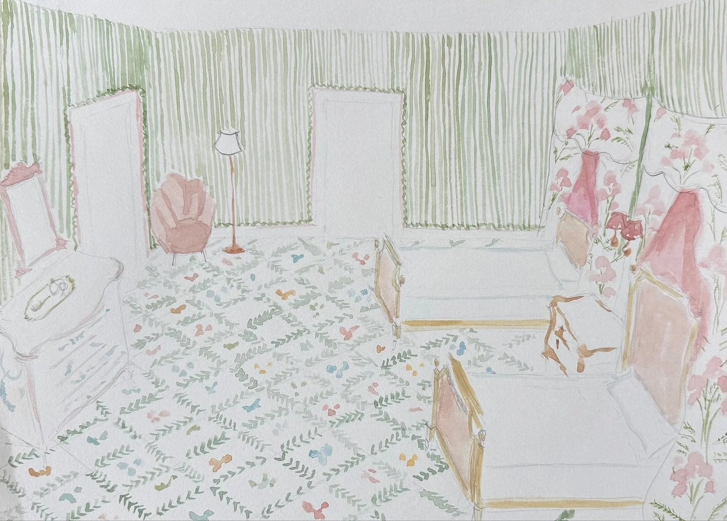 A glimpse into our miniature world ✨

These watercolor renderings by @katiebradfordart bring our @lapetitemaisongala design concept to life&mdash;capturing the timeless palette, layered textures, and refined details that define our interior design wo