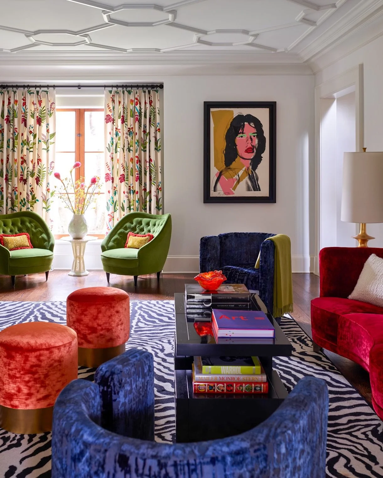 Color courage requires discipline. As designers, we don&rsquo;t avoid bold color. We edit it. Layered textiles, patterned upholstery, a zebra underfoot. Each piece strong on its own, yet balanced enough to coexist.

These palettes, patterns, and laye