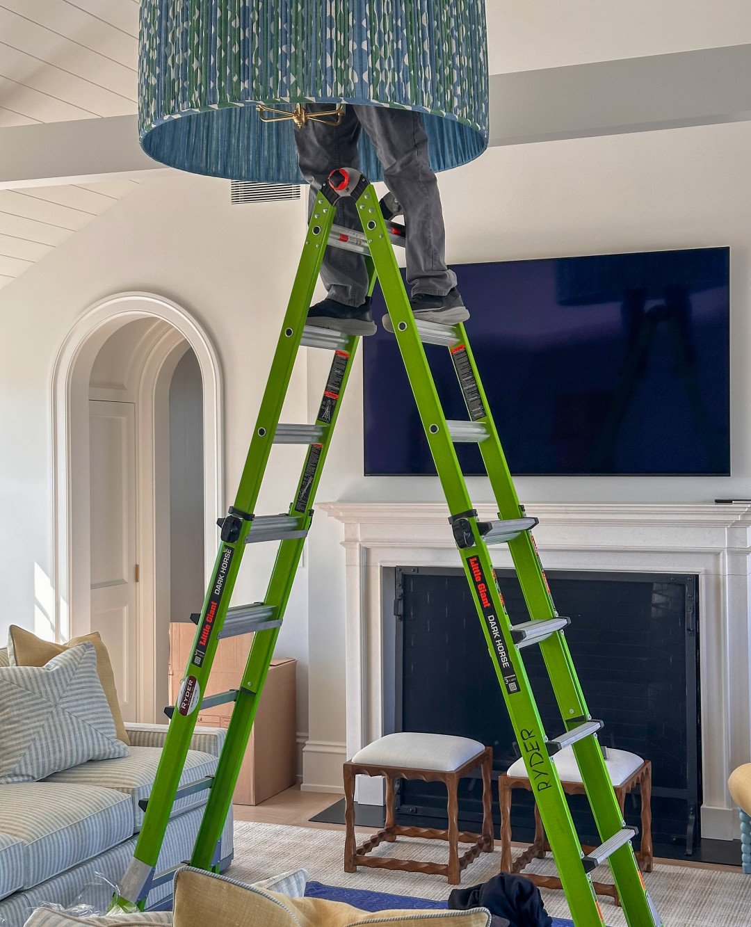 Install days at Surfside. 🐳

A reminder that beautiful rooms are built piece by piece, often from the top of a ladder. And, of course, with a little supervision from the house dogs.