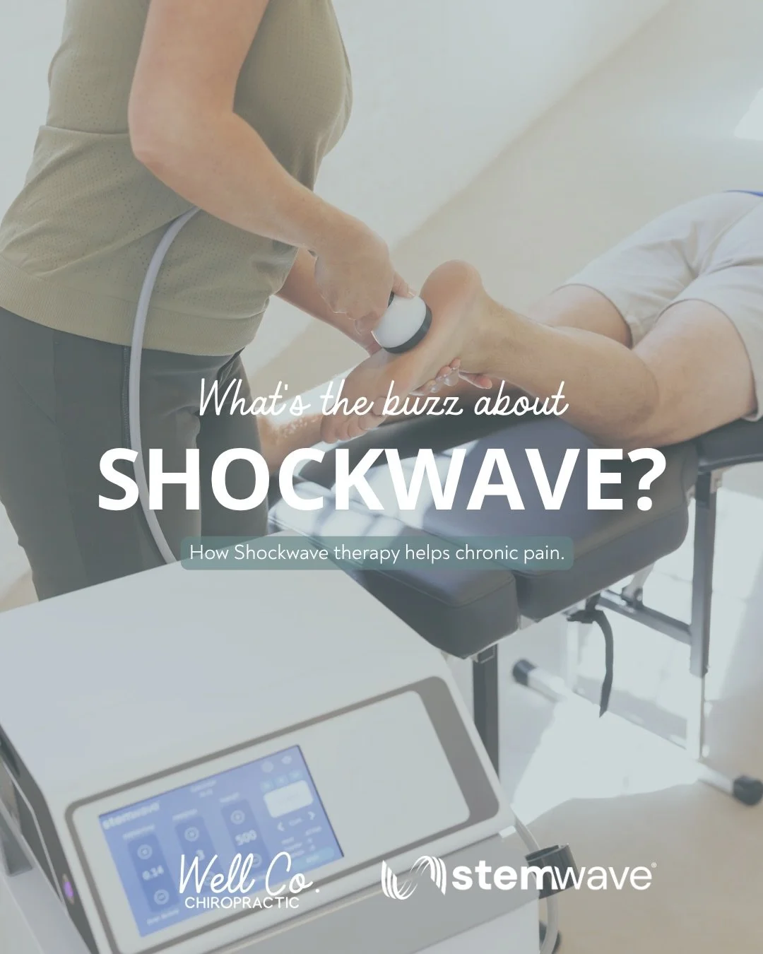 Dealing with stubborn or recurring pain? 

StemWave Shockwave Therapy is a non-invasive treatment designed to support your body&rsquo;s natural healing response. At Well Co., we use StemWave to help improve circulation, decrease inflammation, promote