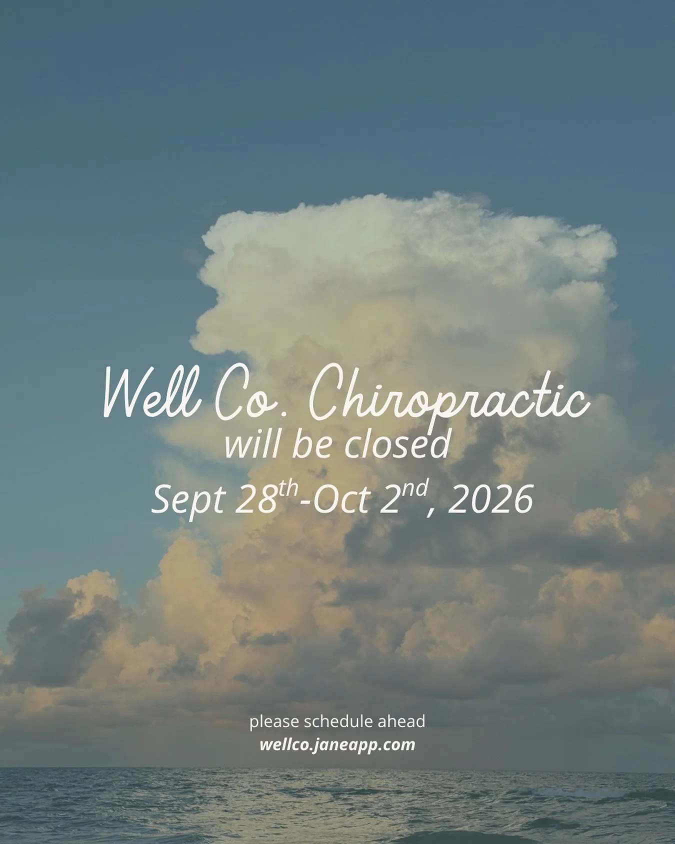 Well Co Chiro is closed for a reset before Season in Sarasota begins! Please schedule ahead if needed for any appointments! 

#sarasotachiropractor