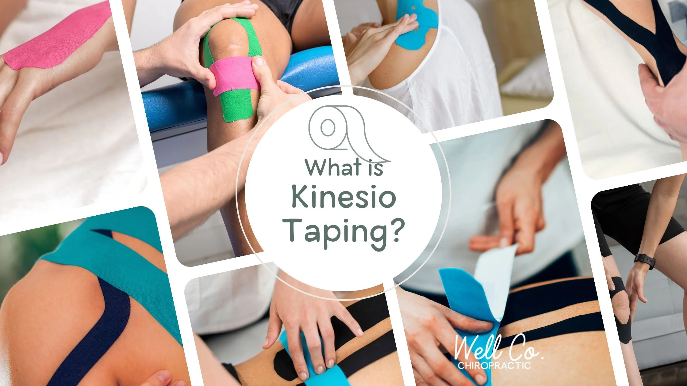 Chiropractor applying kinesio tape to patient at Well Co Chiropractic in Sarasota.