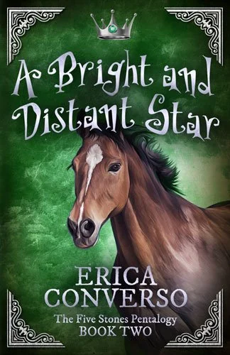 green cover of A Bright and Distant Star with a bay horse on it