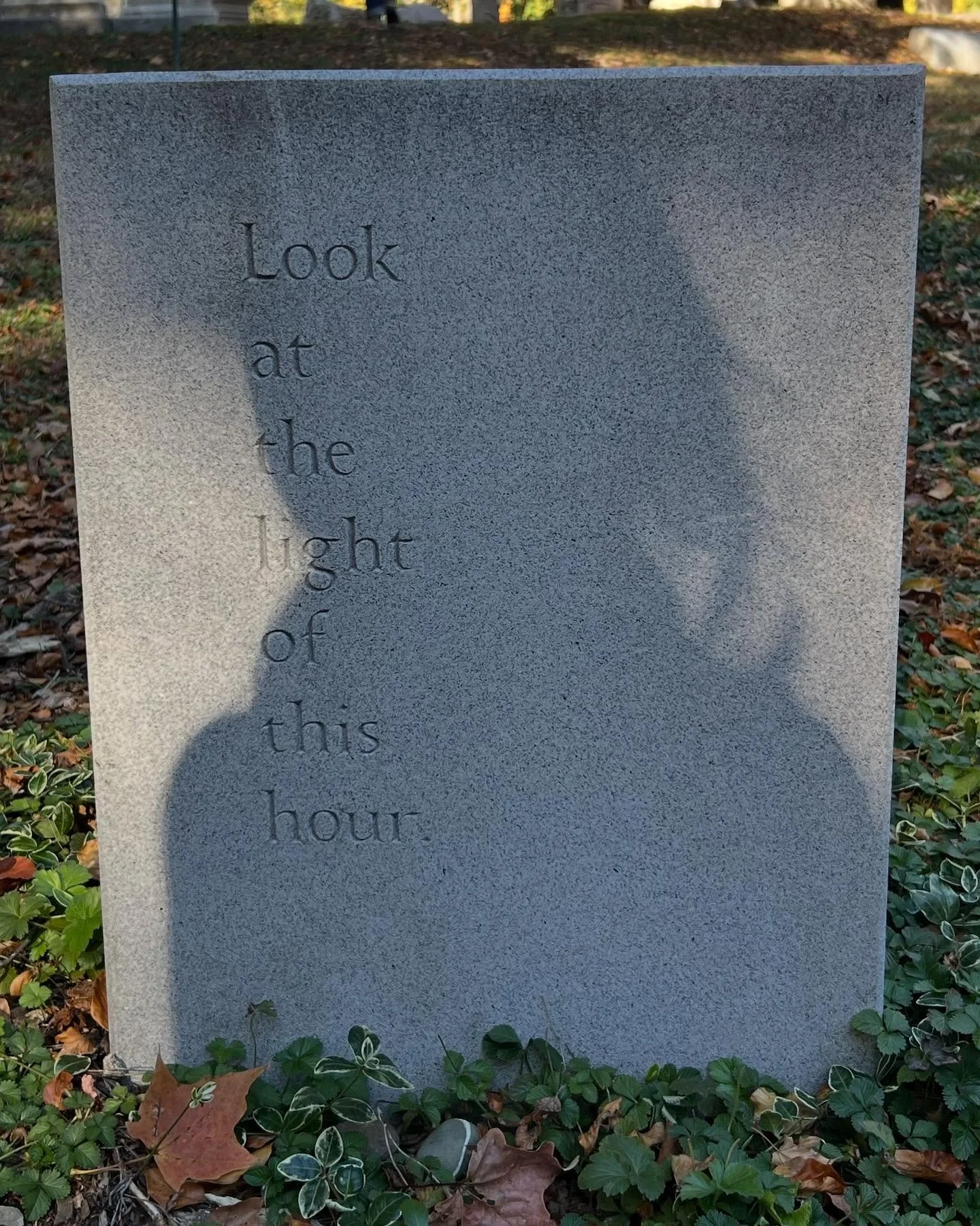 Eleni&rsquo;s shadow on Creeley&rsquo;s gravestone #mountauburncemetery