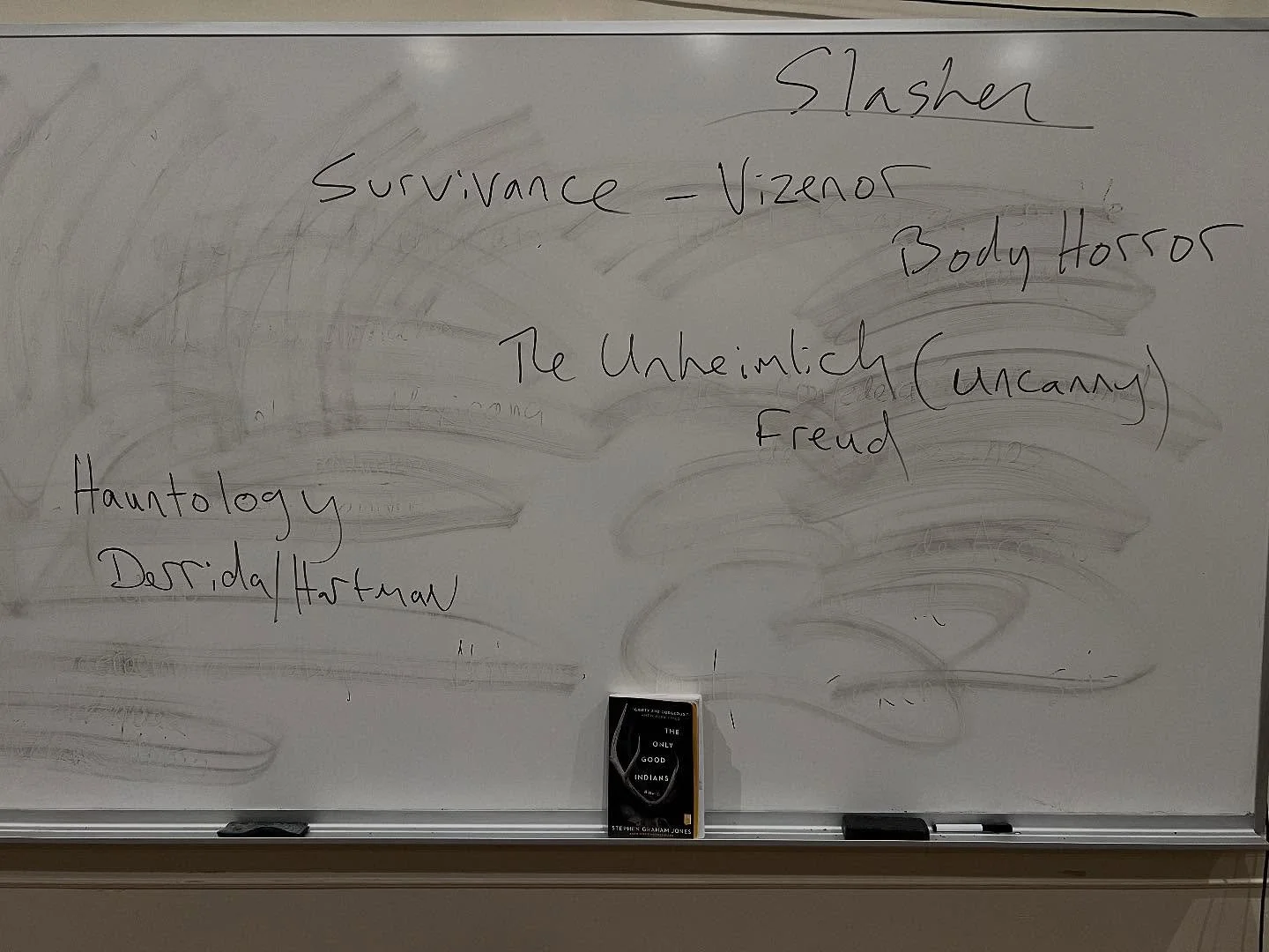 Board residue from today&rsquo;s class on @stephengrahamjones THE ONLY GOOD INDIANS&hellip;