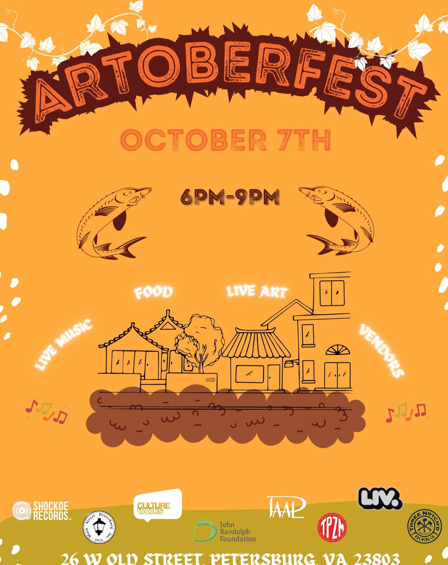 Join us for the 2nd Annual Artoberfest in Petersburg, Virginia, Saturday October 7th from 6-9 PM at the Appomattox Iron Works! (Rain date 10.21)

26 W Old Street Petersburg, VA 23803

This year sees a host of collaborations bringing you a unique art 