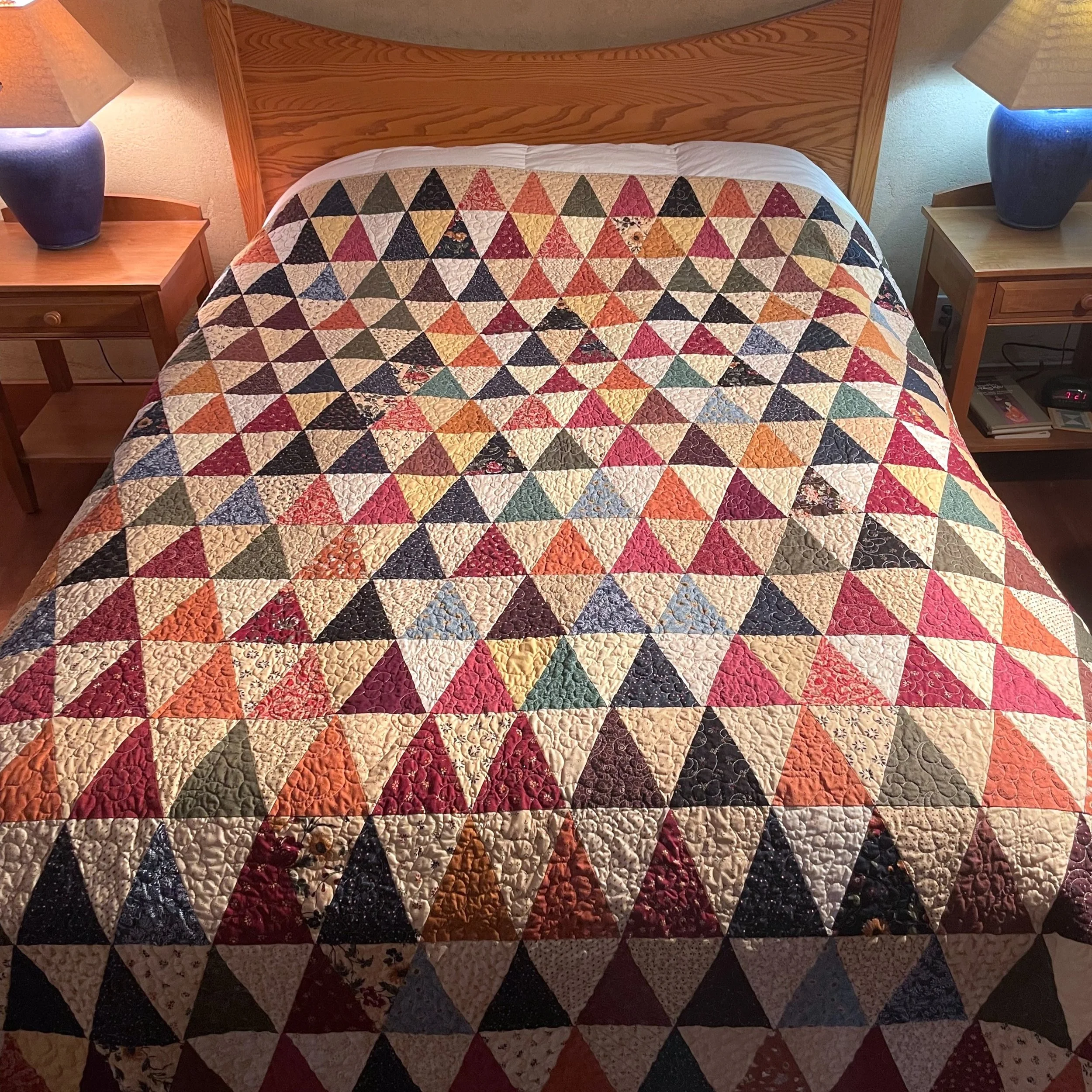 The sleepy hollow quilt - a quilt that I finished back in January. It took a VERY long time to complete as there are so many triangles and lining them up was a feat in and of itself.... I started the quilt in September 2025. It was based on a quilt i