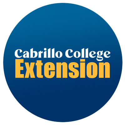 blue circle logo for Cabrillo College Extension with white and yellow text