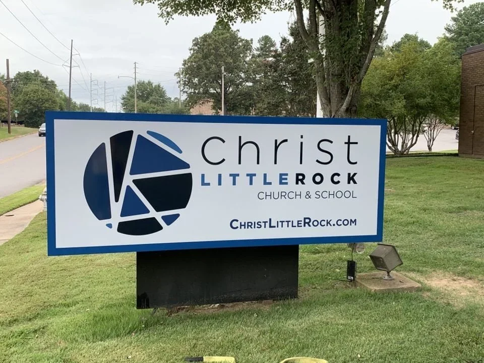 Christ Little Rock Church and School sign for a private Christian school serving Pulaski Heights and Hillcrest.