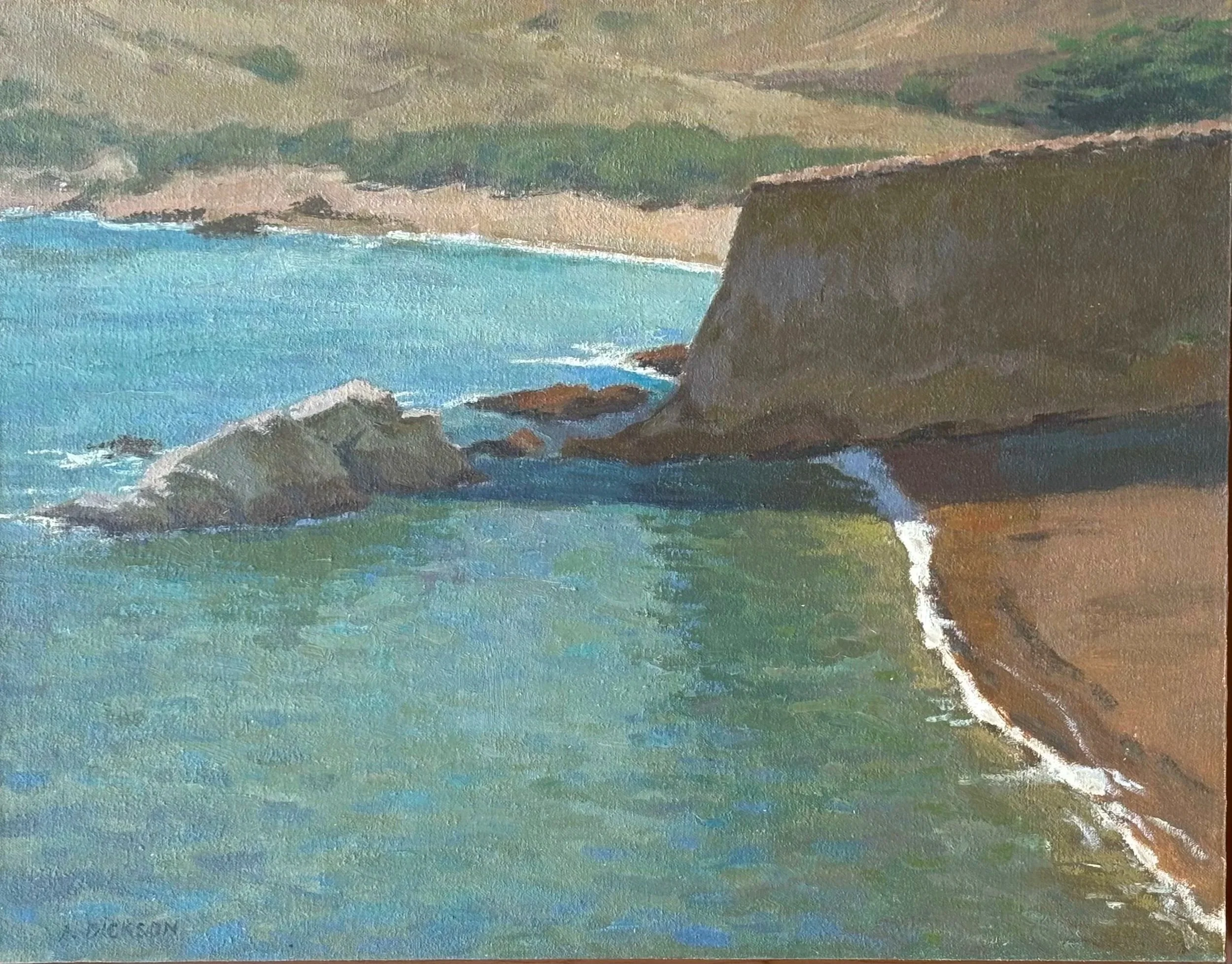 Green Reflection, Spooner's Cove, 14" x 18", Oil on canvas panel, Available through The Gallery Arroyo Grande