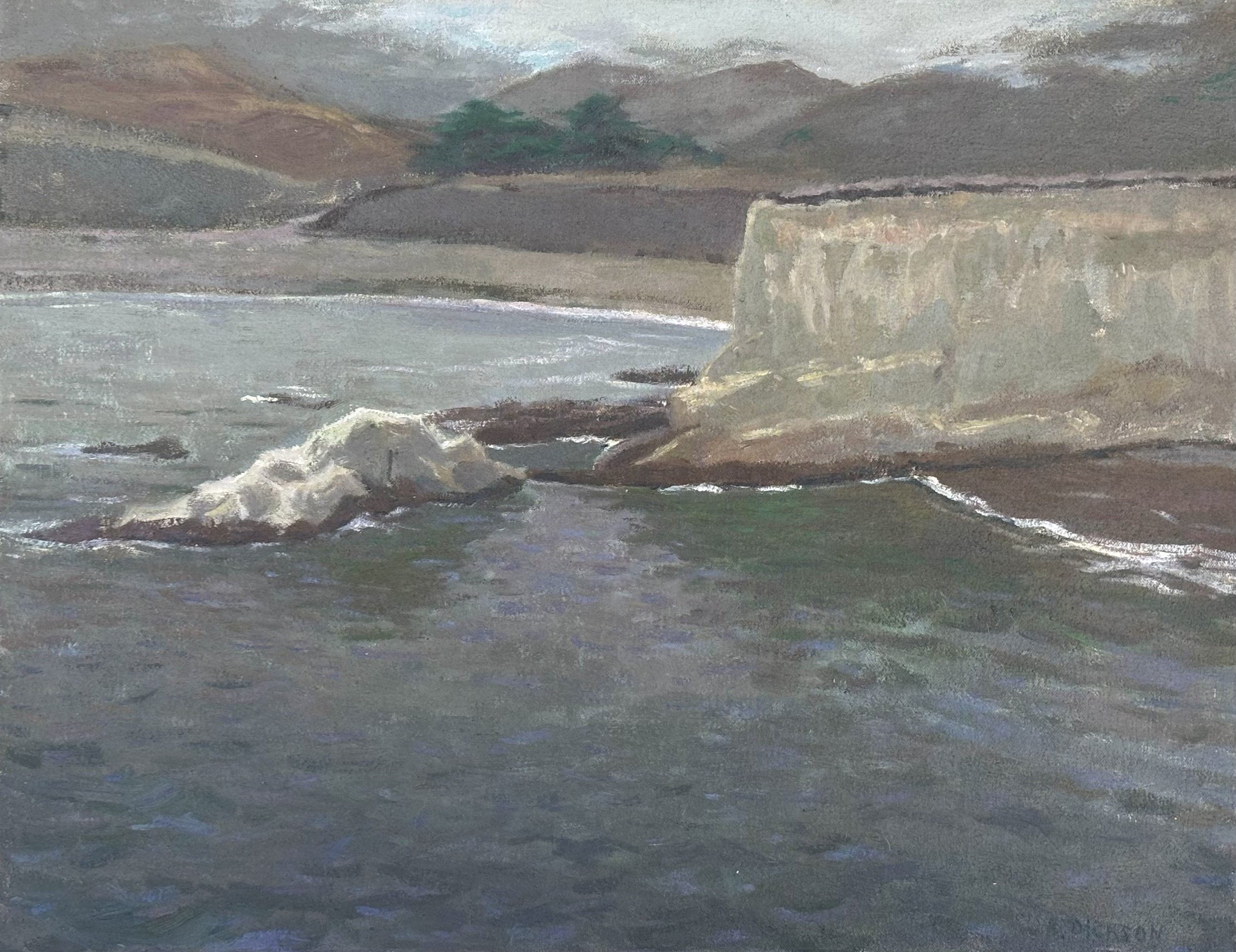 Morning Fog, Spooner's Cove, 14" x 18", Oil on canvas panel, Available through The Gallery Arroyo Grande