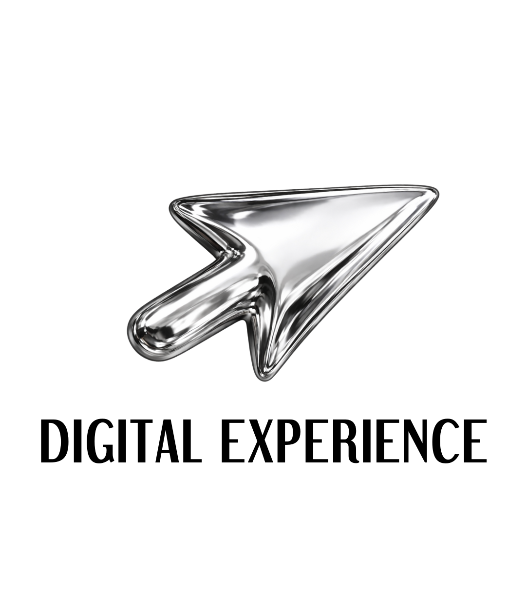 A shiny, metallic arrow cursor pointing to the upper right.